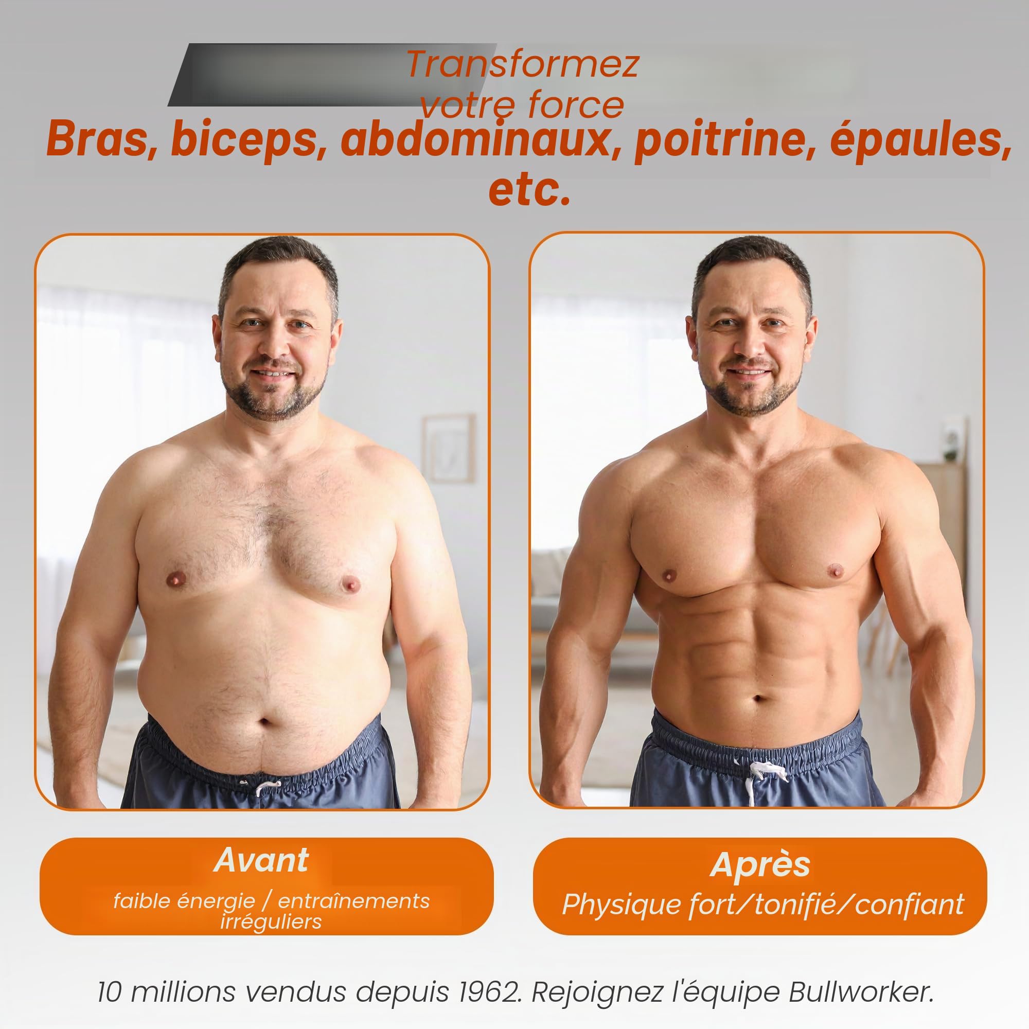 Bullworker X5 Pro 70cm Appareil d'exercice isométrique, entraîneur de Gym Portable à Domicile avec avec résistance Variable, entraînement du Haut du Corps, Poitrine, Bras, Dos, épaules et abdominaux