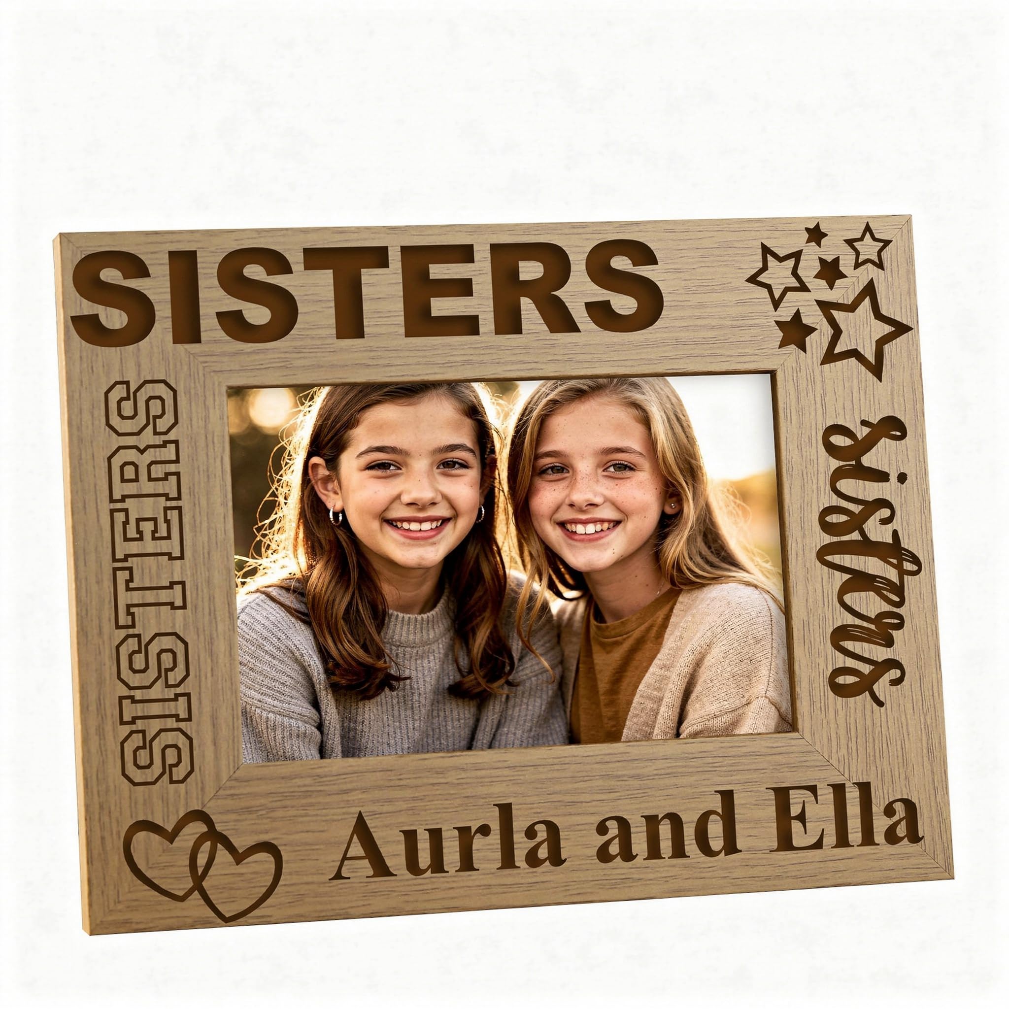 Ukgiftstoreonline Sisters Sentiment Engraved Wooden Personalised Photo Frame Gift (4 X 6 Inch)
