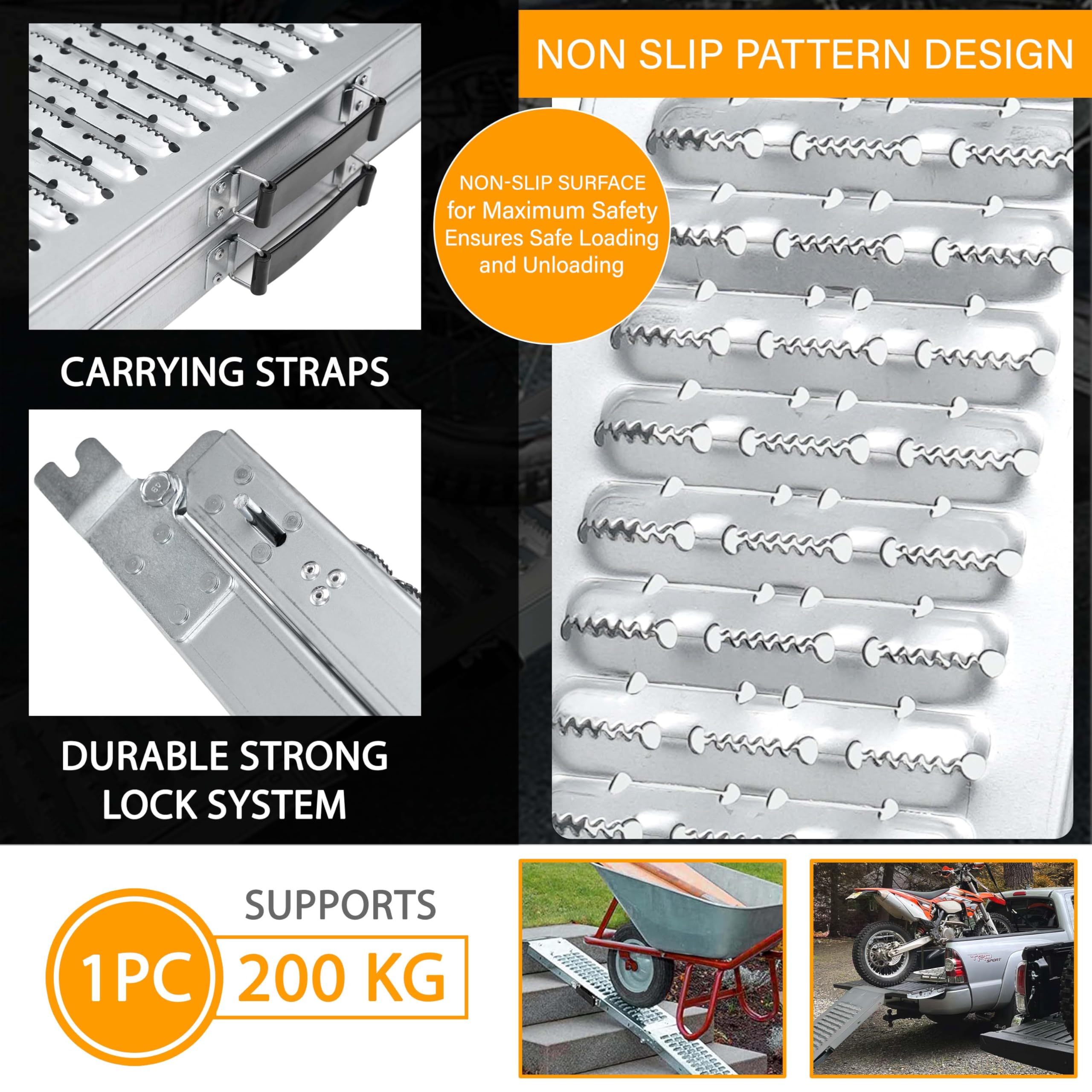 Crystals 200kg Folding Loading Ramp – Heavy‑Duty Alloy Steel Access Ramp for Motorbikes, Mobility Scooters & Trolleys – Compact Portable Foldable Ramps for Easy Transport & Storage - 3