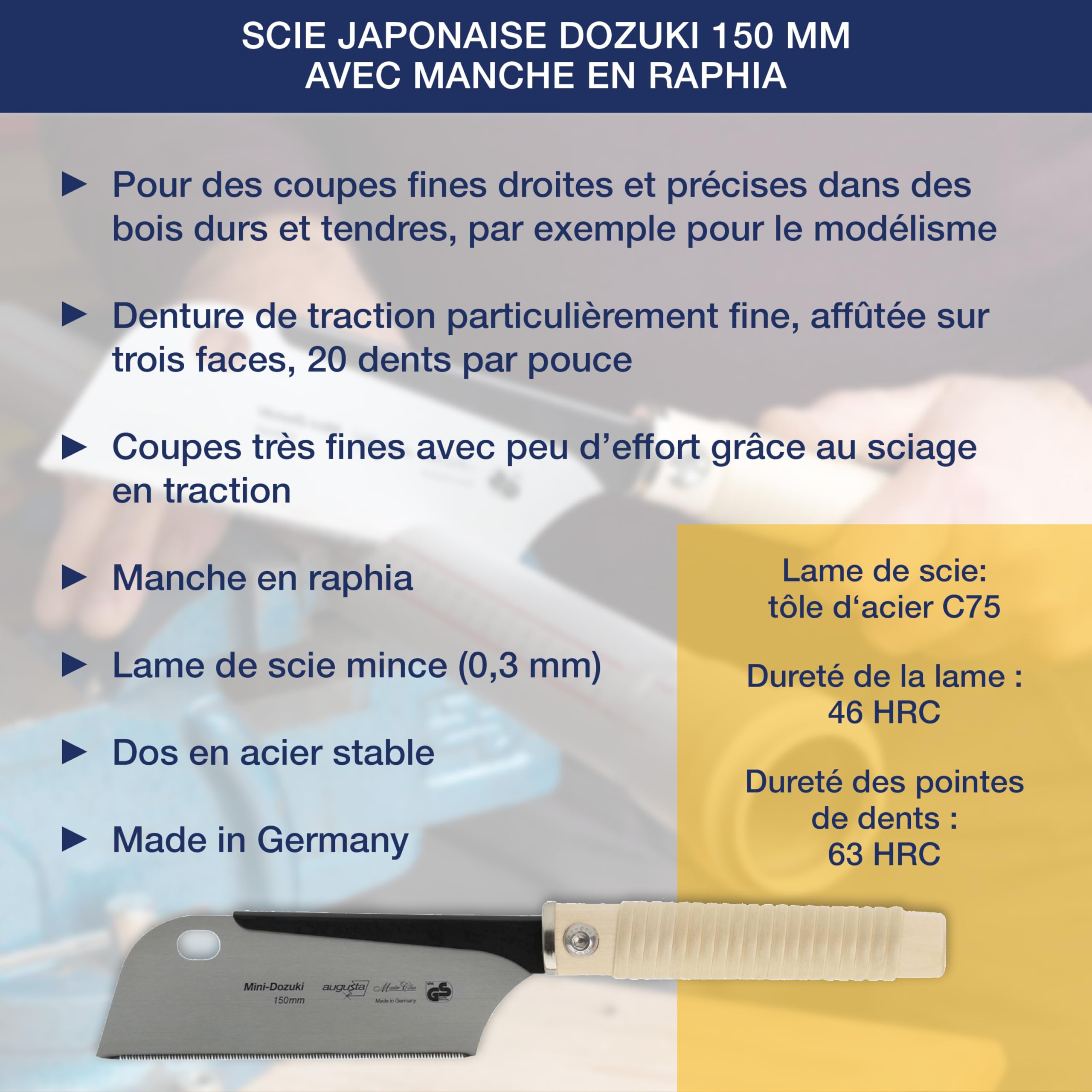 Image secondaire de Augusta-Heckenrose scie japonaise Mini Dozuki 150 mm I Scie traditionnelle acier C75 découpes fines et grossières I Scie à main