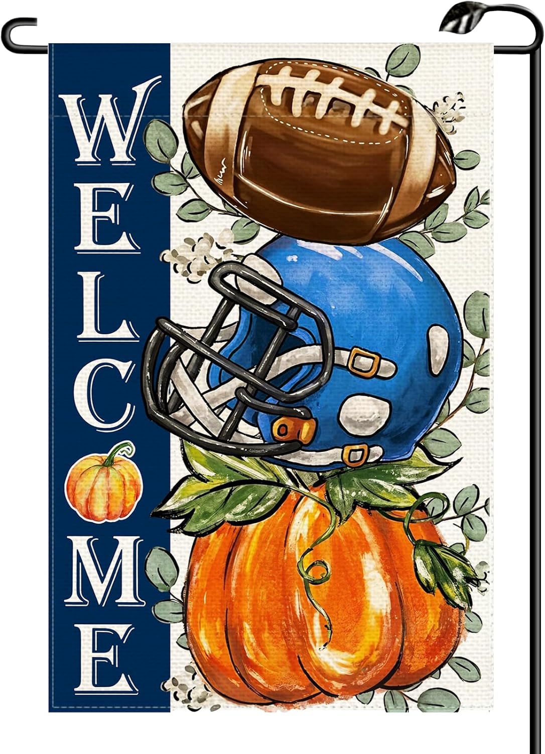 Welcome Fall Football Garden Flag 12x18 Inch Vertical Double Sided Seasonal Autumn Pumpkin Small Flags Farmhouse Outside Decoration For Yard (ONLY FLAG) Blue QJ95-02
