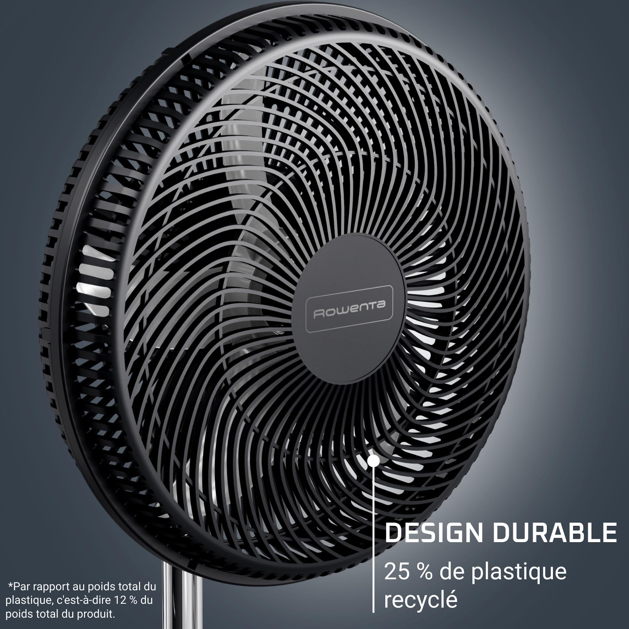 Rowenta Turbo Essential Ventilateur sur pied, Puissant, Design, Durable, Performant, Ecoconçu, 3 vitesses VU3110F3, Noir