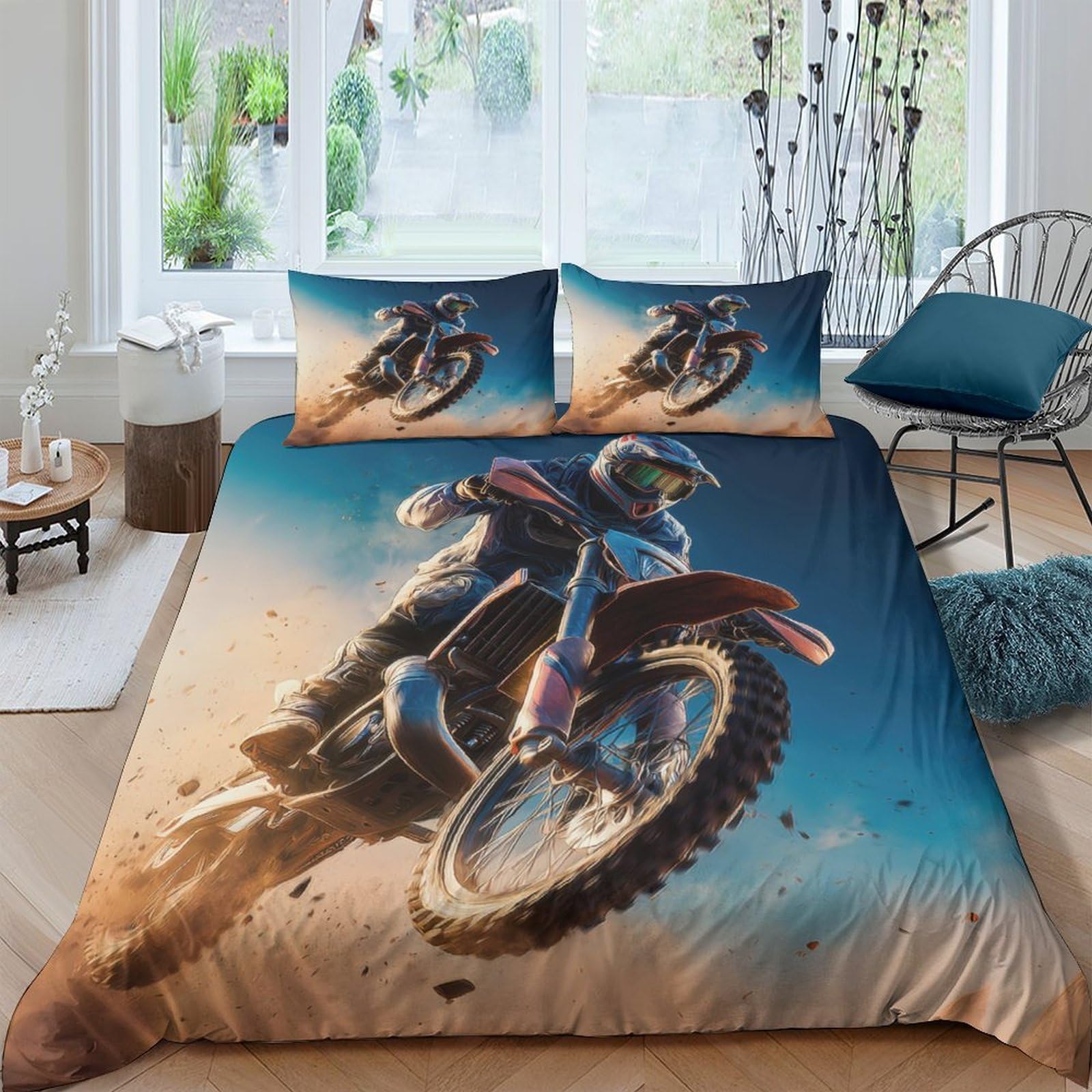 Ctjqhvkz Style-2 3D Printed Motocross Racing Fitted Sheet Microfiber Soft Breathable Dirt Bike Bed Cover For Bedroom Dorm Mattress Decor Single（135X200cm）