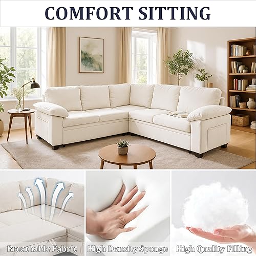 Miniatura 3 de Sofá cama modular en forma de L de 85 pulgadas con cama extraíble, sofá modular de 5 asientos con almacenamiento, sofás para sala de estar, estilo