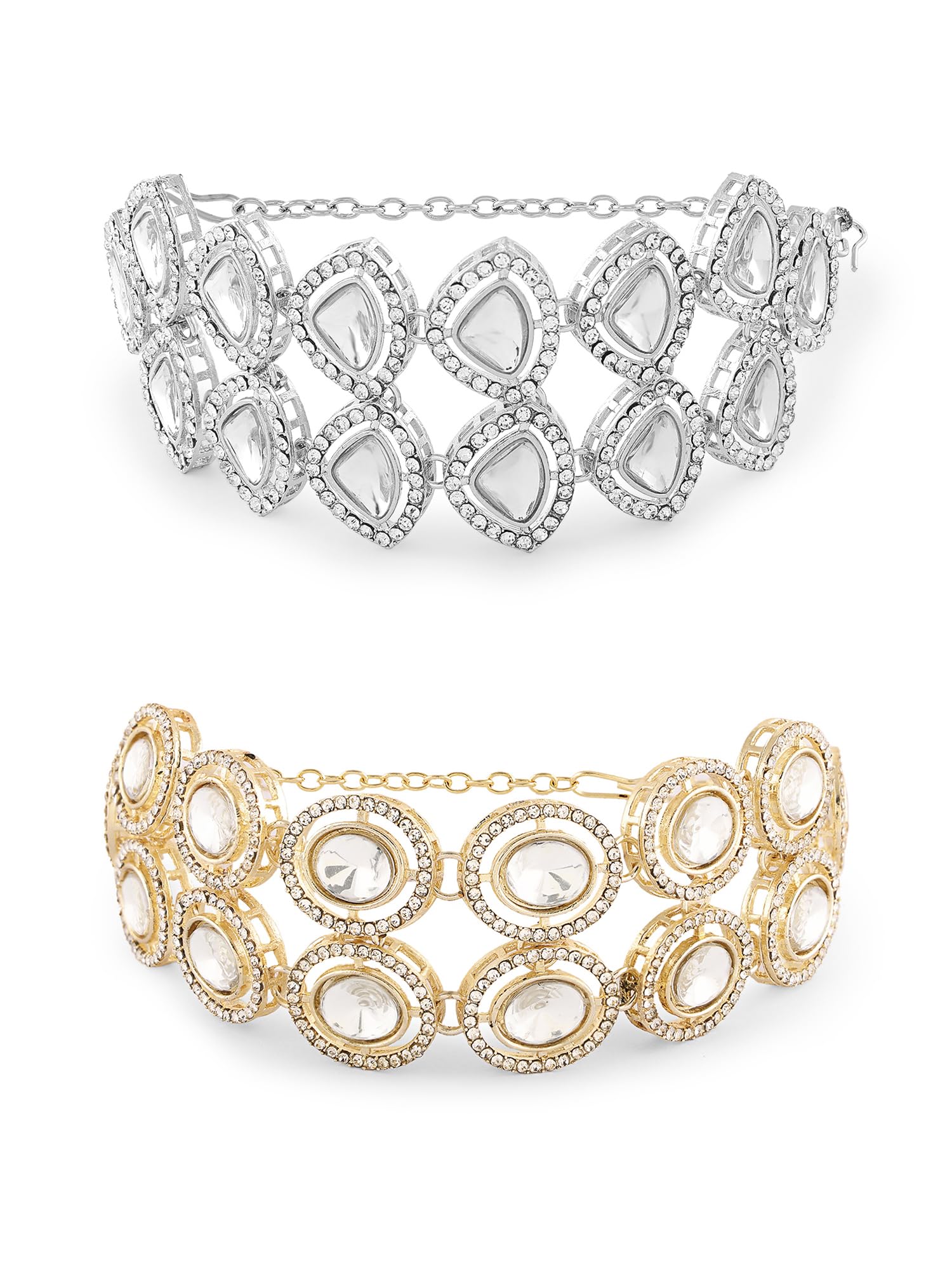 ZAVERI PEARLS Set of 2 Silver & Gold Tone Dazzling Austrian Diamonds & Stones Fusion Bracelets For Women-ZPFK17950 (B0D1167T8Z) Amazon Price History, Amazon Price Tracker