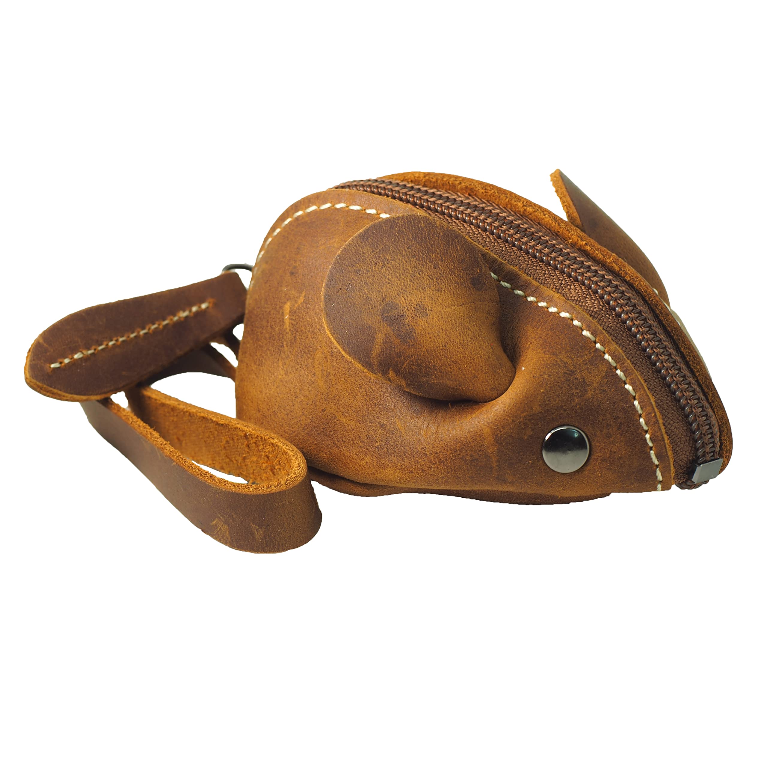 Kleingeldbörse Maus Shape aus Leder - Schlüsseltasche Münzbörse Münzbeutel Coin Purse klein Geldbörse Geldbeutel Kleingeldportemonnaie (Hellbraun)