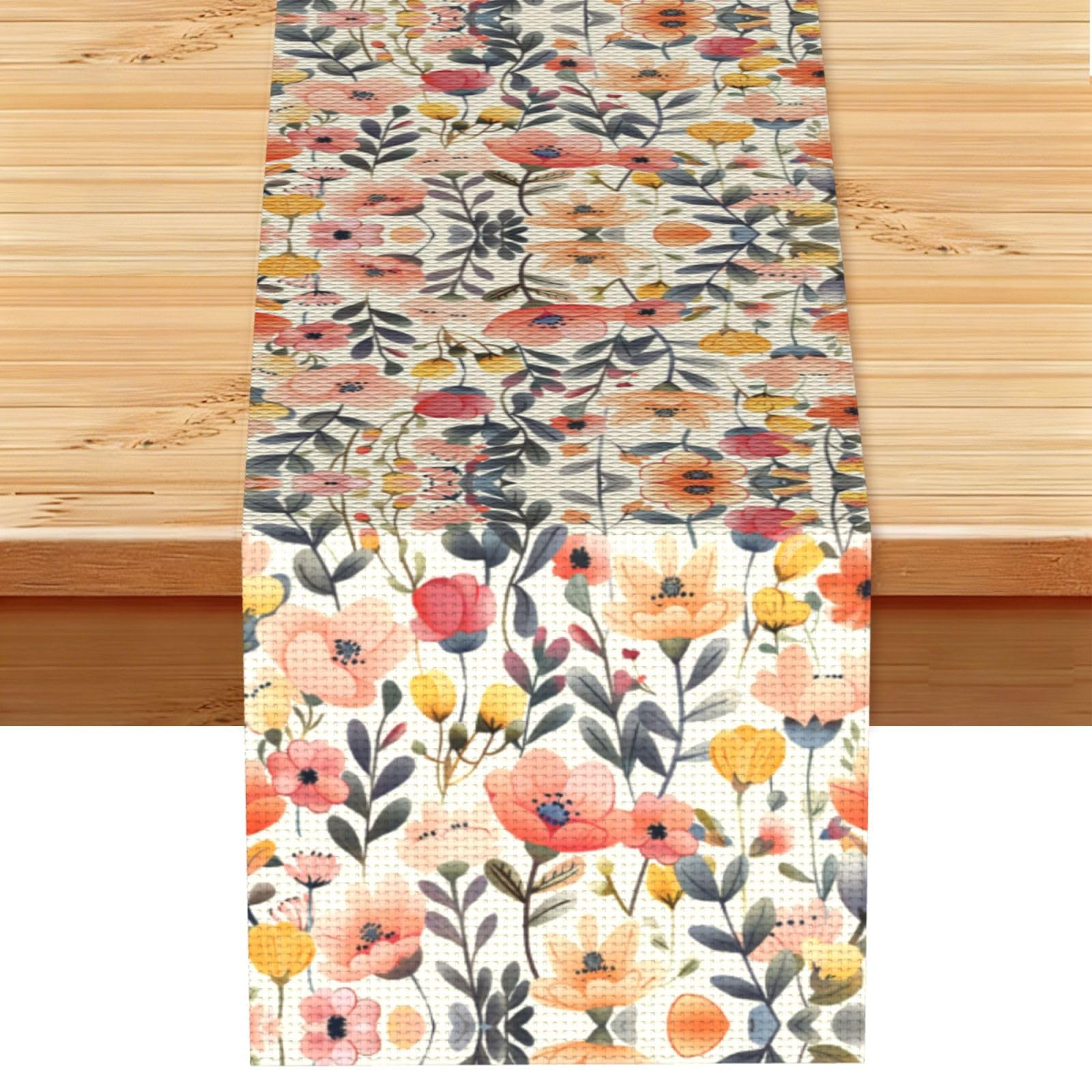 Dreamy Pink Orange Floral Printed Table Runner 13 x 72, Wrinkle Resistant Decor for Dining Table Coffee Table Fireplace