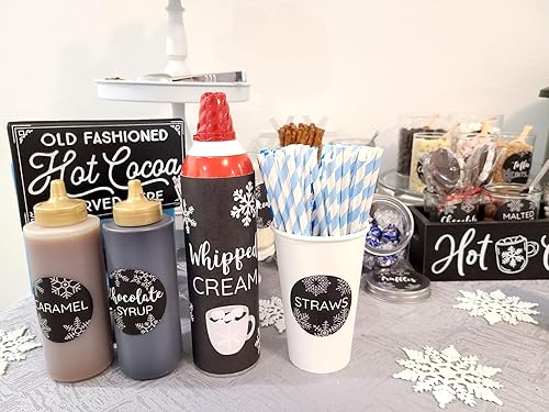 Miniatura 5 de Kit de estación de barra de chocolate caliente, 36 etiquetas + letrero de papel de 8 x 10 pulgadas, calcomanías de 2.5 pulgadas, etiquetas de