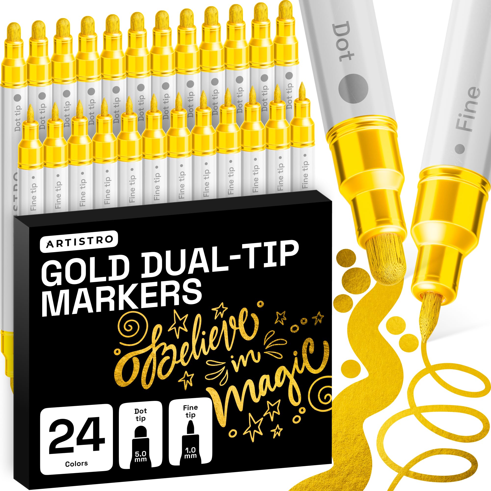 ARTISTRO 24 Gold Dual-Tip Acrylic Paint Marker Pens