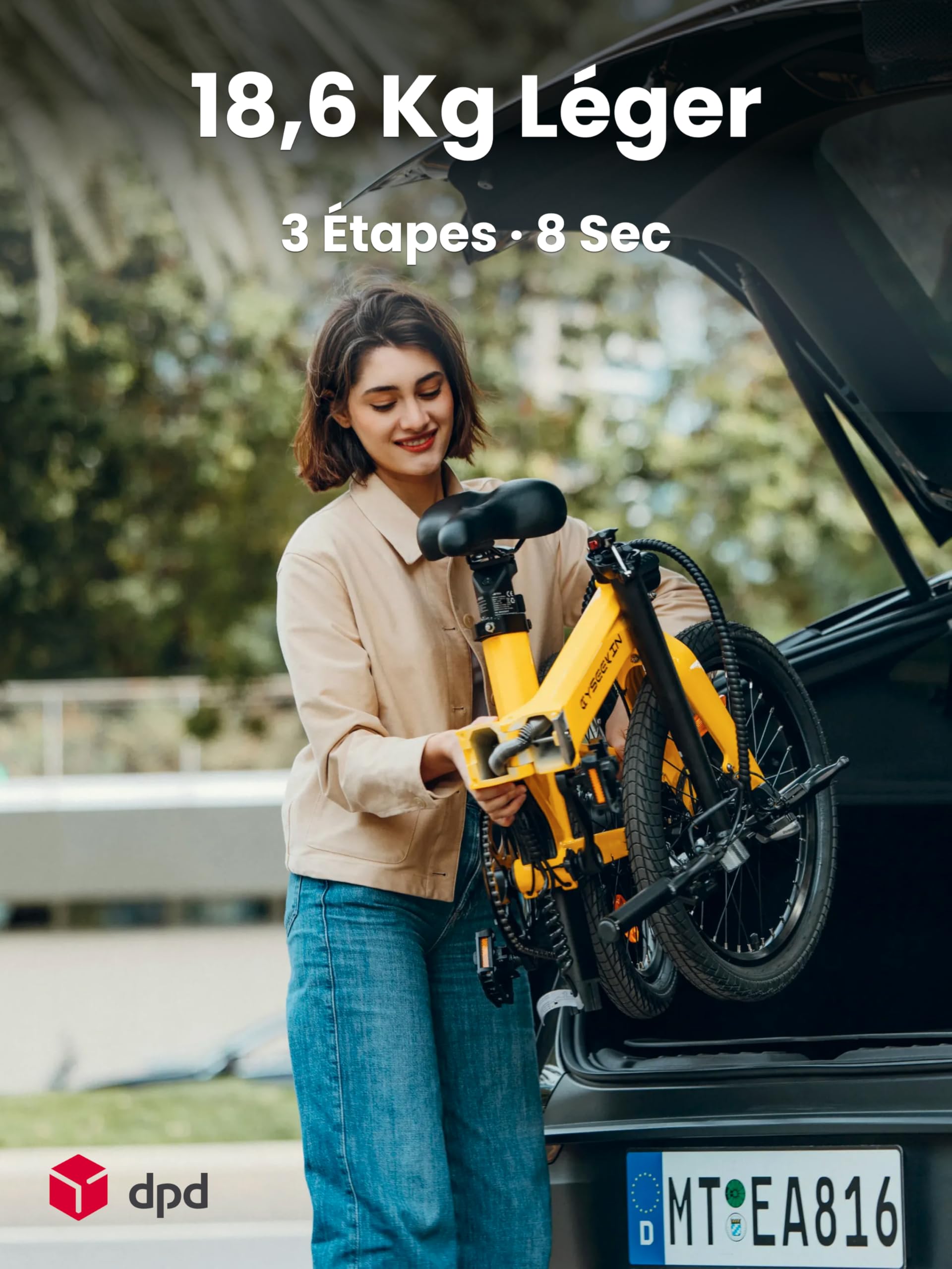 C10 Vélo électrique pliant 20", seulement 18,6 kg, moteur 250 W, batterie 345,6 Wh, avec Shimano 7 vitesses, portée jusqu'à 100 km, 25 km/h, Pedelec avec écran LCD, idéal pour les trajets en
