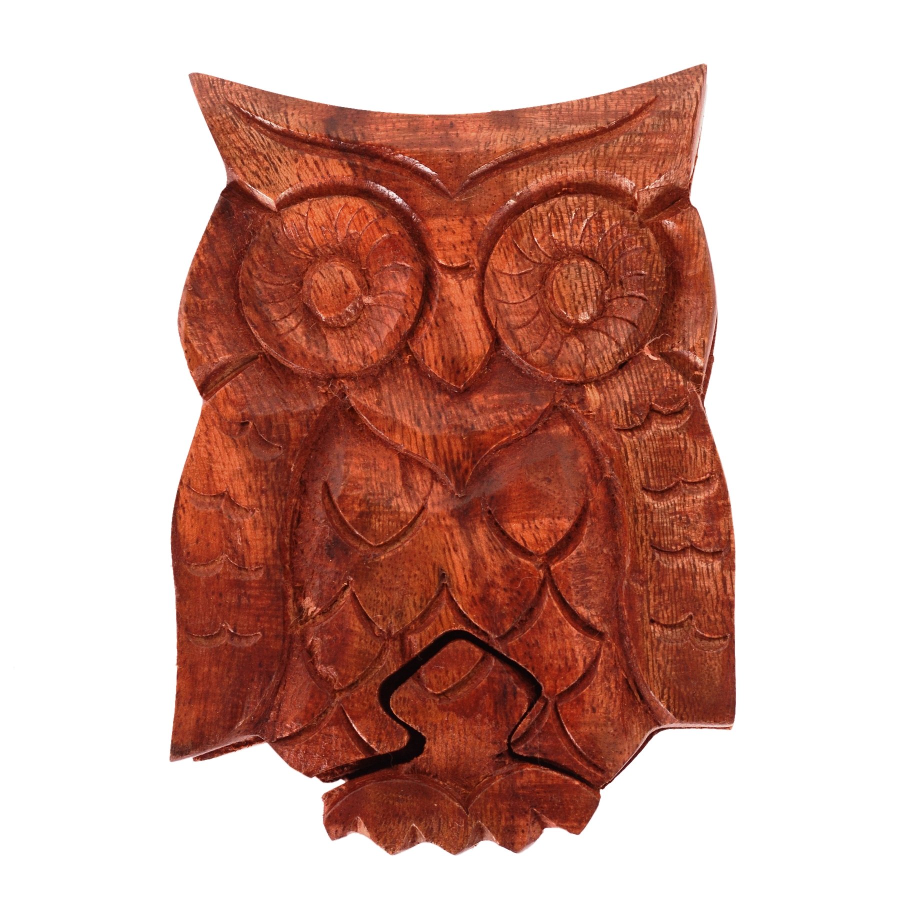 Purpledip Magic Wooden Puzzle Box 'Night Owl': Handmade Decorative Box (11061), Brown, Small