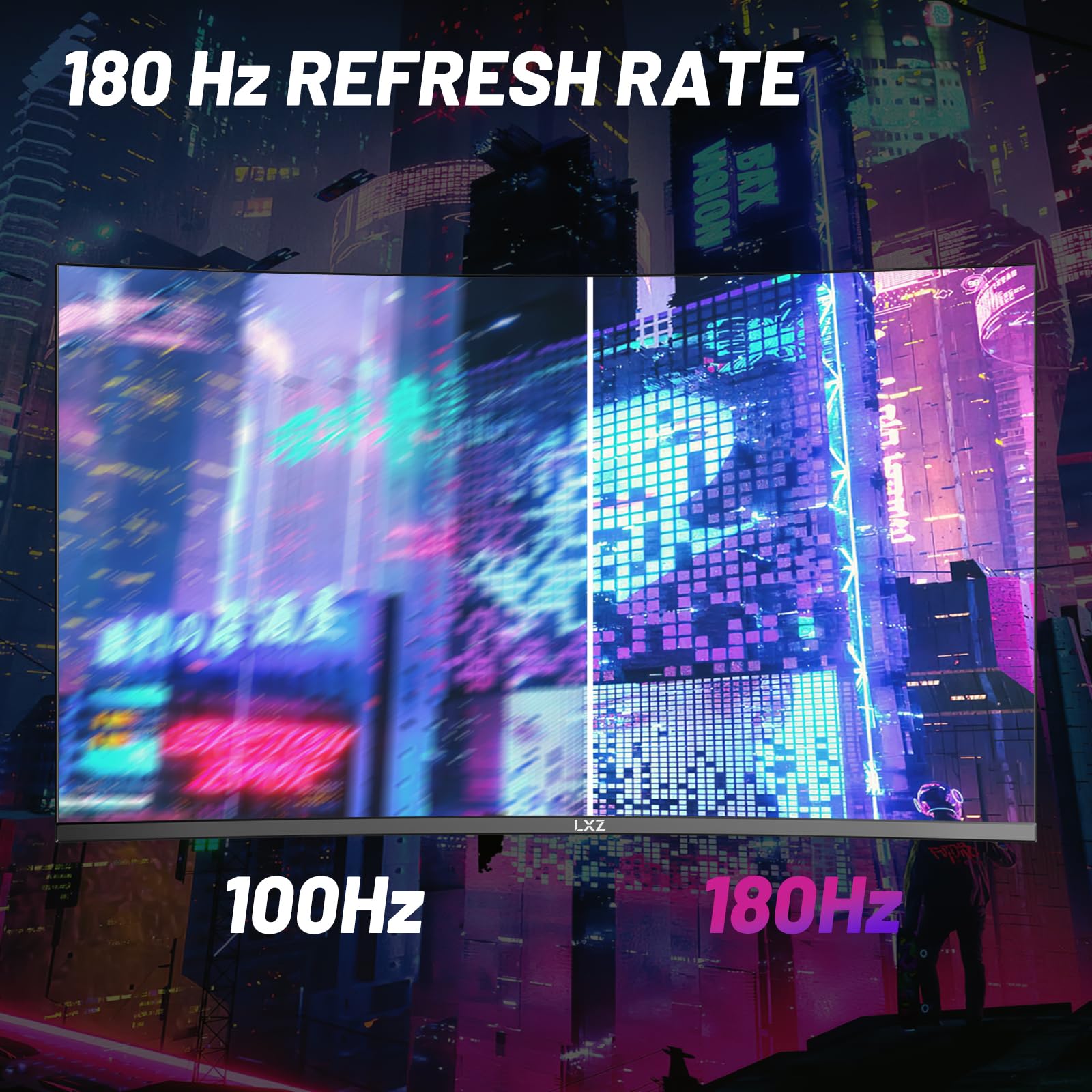 LXZ Curved Gaming Monitor 27 pollici PC Monitor 180Hz, Full HD 1080P Frameless 1800R Gaming Display con FreeSync e tecnologia Eye-Care, DP, porta HDMI - Nero