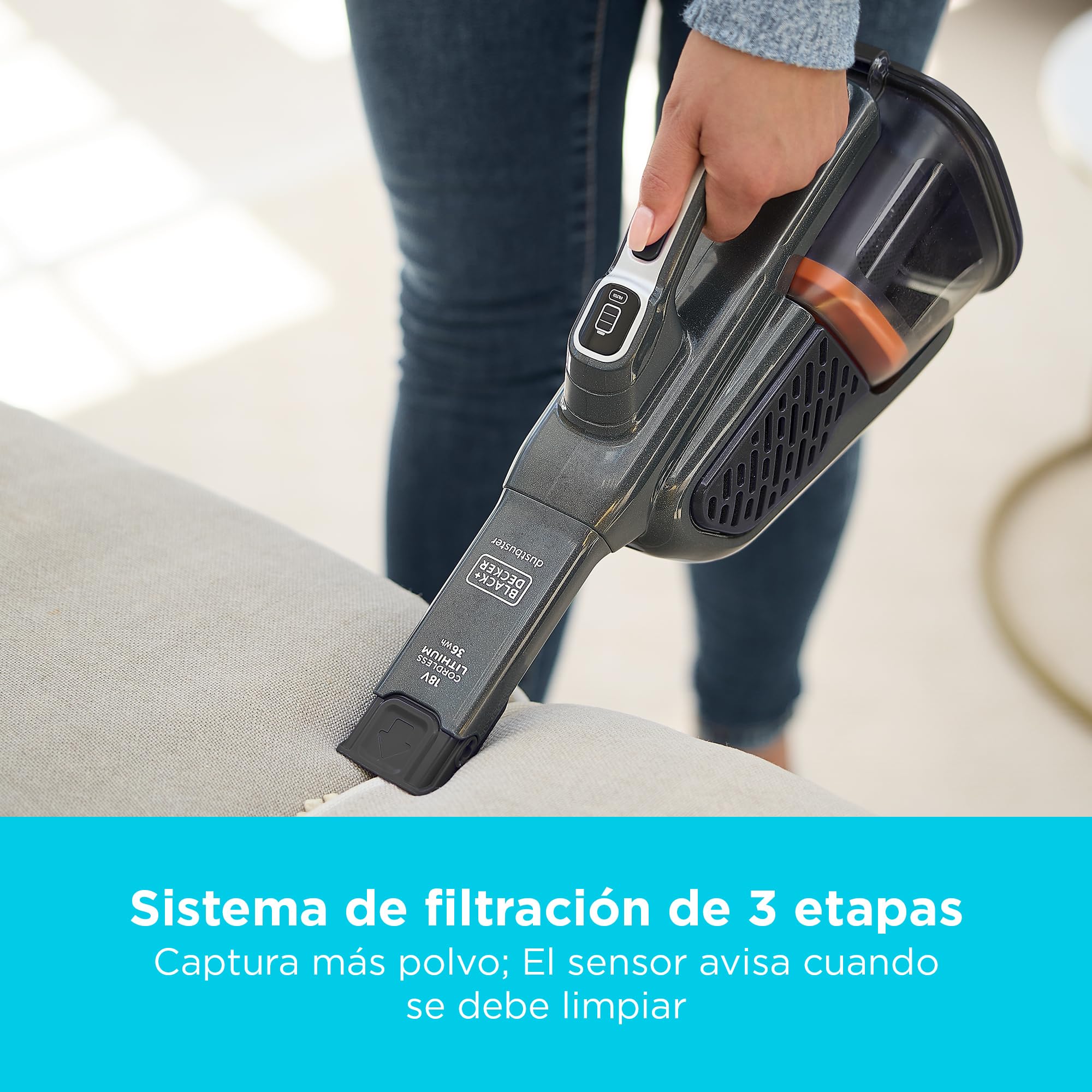 Black+Decker Aspirador de Polvo sin Cable de 18 V con batería de 36 WH y estación de Carga, BHHV520BT-QW