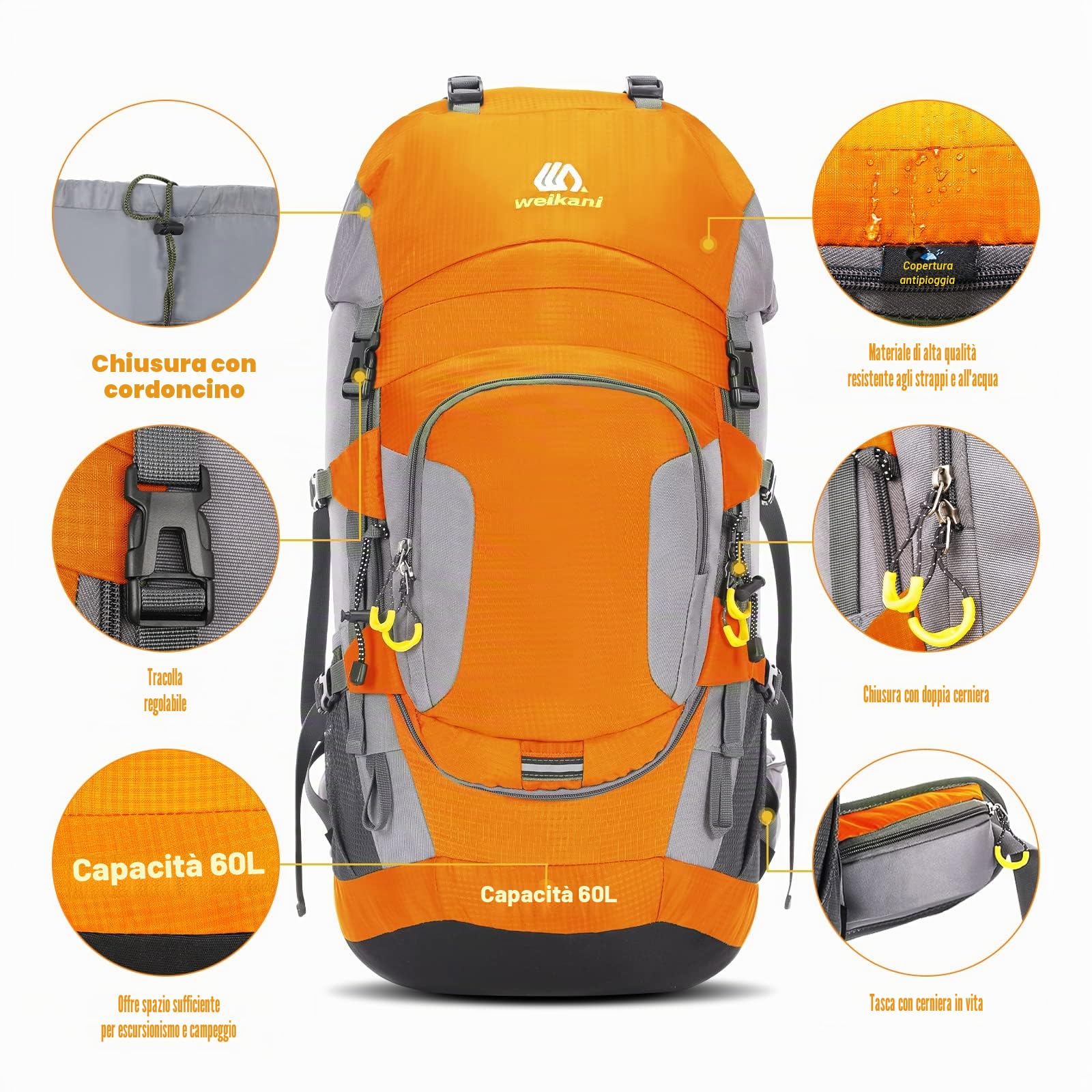 Lixada Zaino da trekking 50 l zaino con custodia di protezione impermeabile ultraleggero per alpinismo arrampicata trekking sport viaggio campeggio