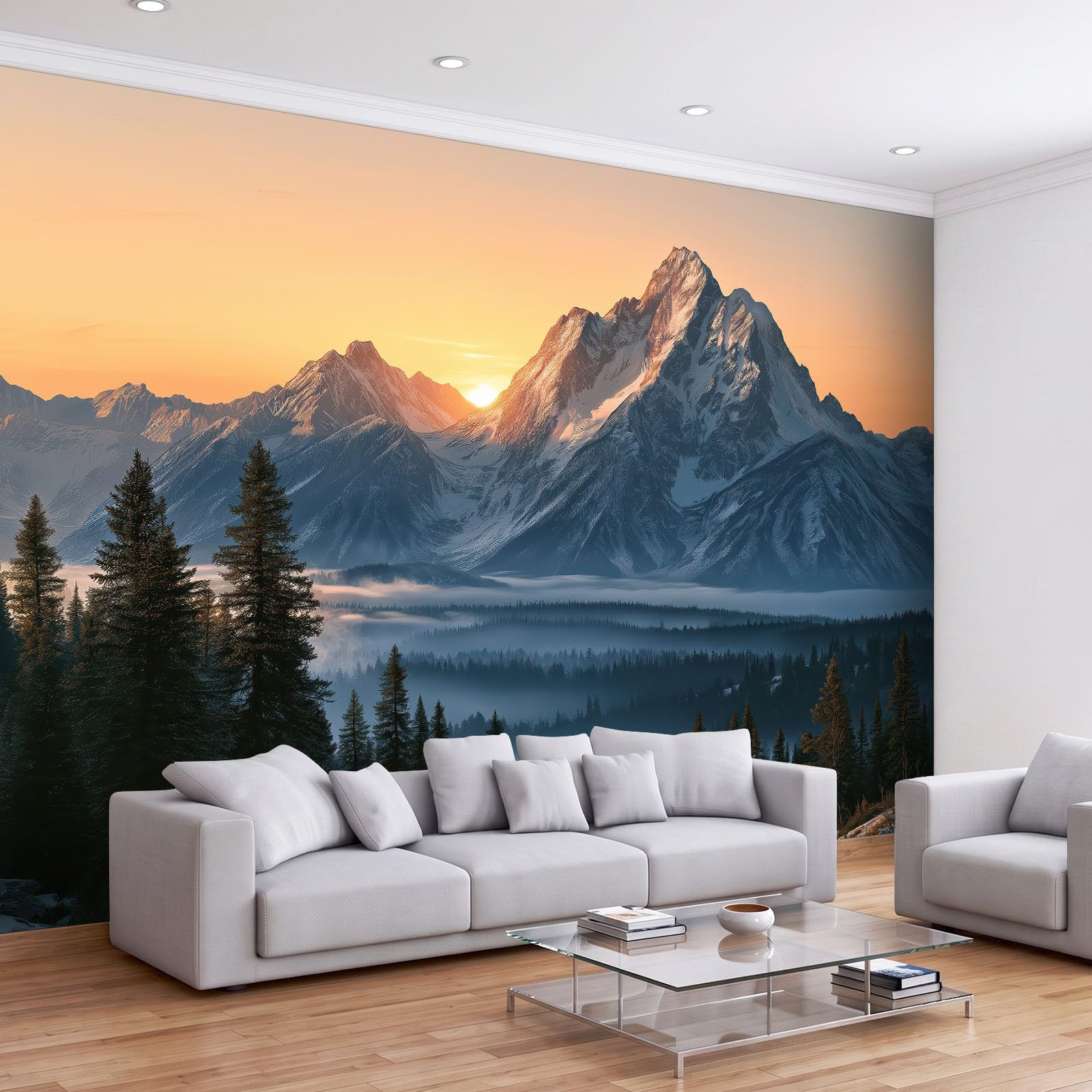 Fotografia natura krajobraz ośnieżone góry mural tapeta dla chłopców i dziewcząt, pomarańczowy niebieski mural ścienny nietkany plakat fototapeta dziecięca moda dekoracja domu, sztuka ścienna 3D 200 x