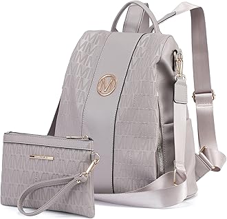 MKP COLLECTION Women Fashion Backpack Purse Multi Pockets Anti-Theft Rucksack Travel Shoulder Bag Handbag Set 2pcs