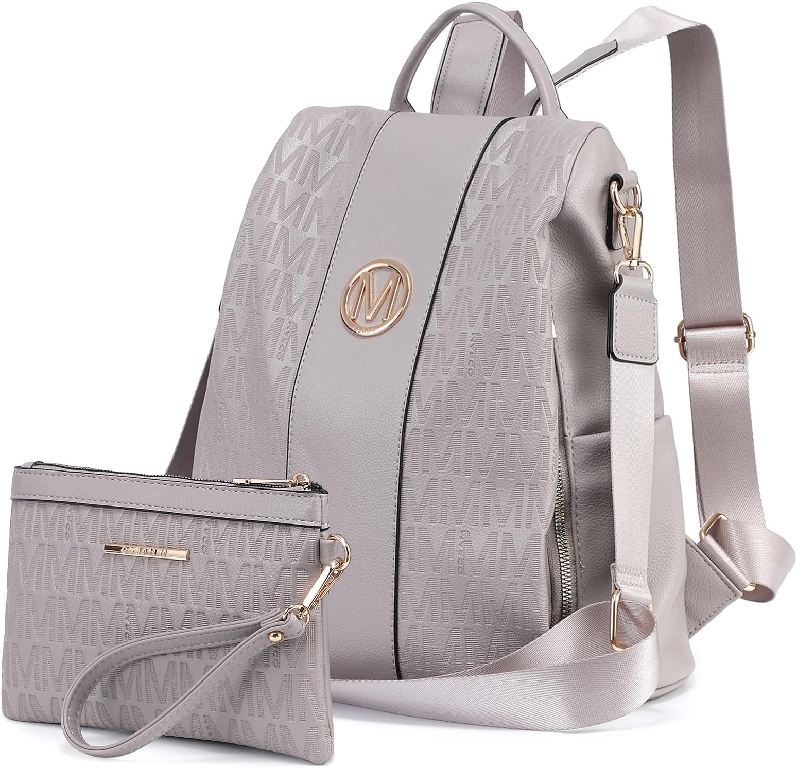 Lightweight Women Fashion Backpack Mutil Pockets Signature School Anti-Theft Rucksack Shoulder Bag Handbag w/Wristlet Wallet