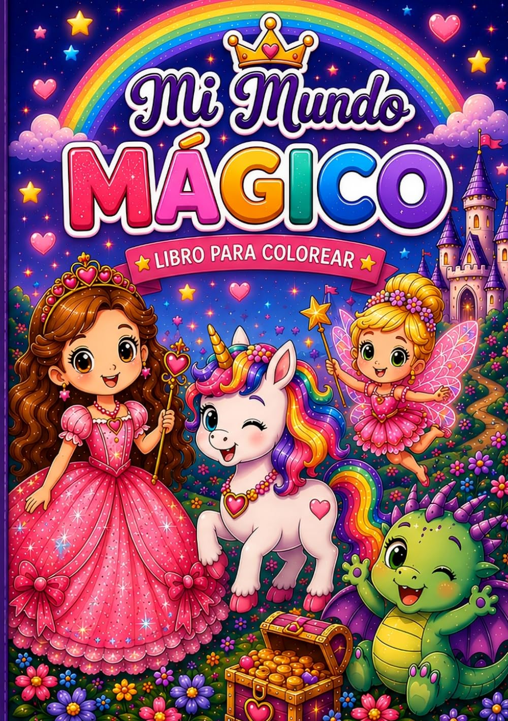 Mi Mundo Mágico: Libro para colorear infantil con princesas, unicornios, hadas y dragones para niños y niñas de 3 a 6 años