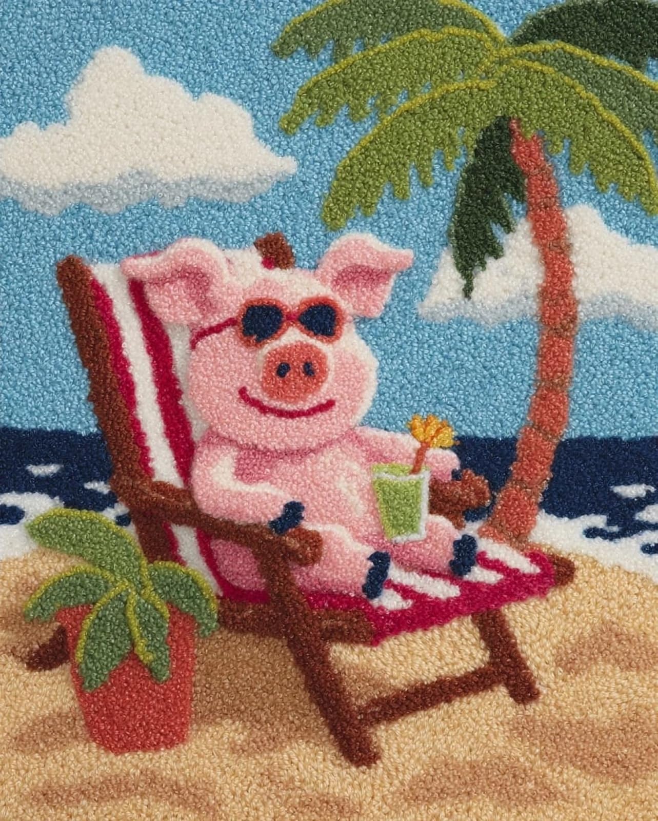 Wallphantom Latch Hook Rug Kits for Adults Beginners,Pig on a Beach Chair