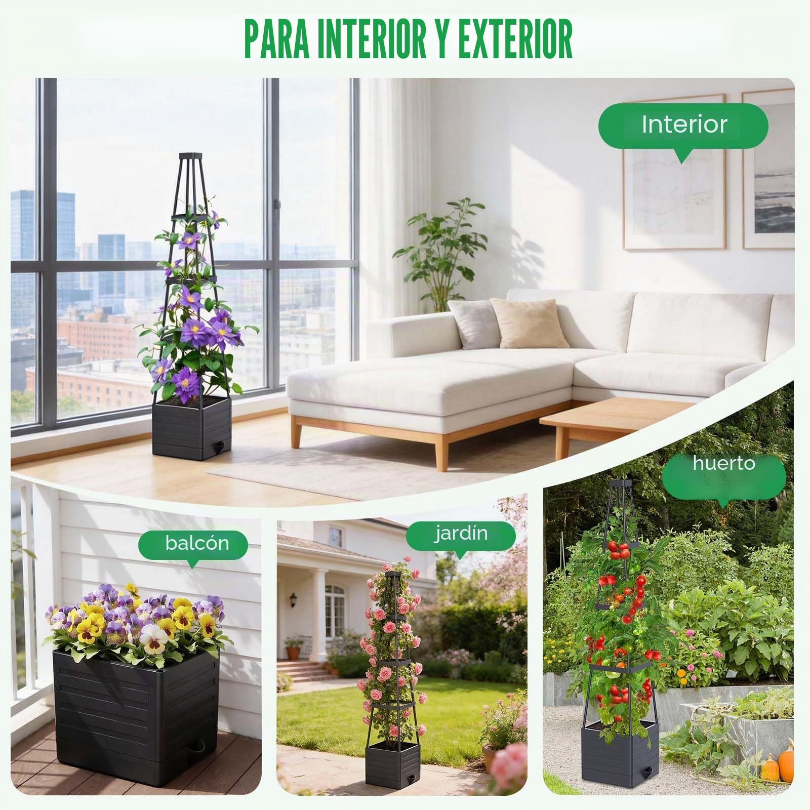 Tutores Plantas,145cm Cajas de Plantación con Riego Automático，Altura Ajustablesoporte Plantas Trepadoras，para Plantas Trepadoras Verduras Flores al Aire Libre y de Interior (2 Pack)