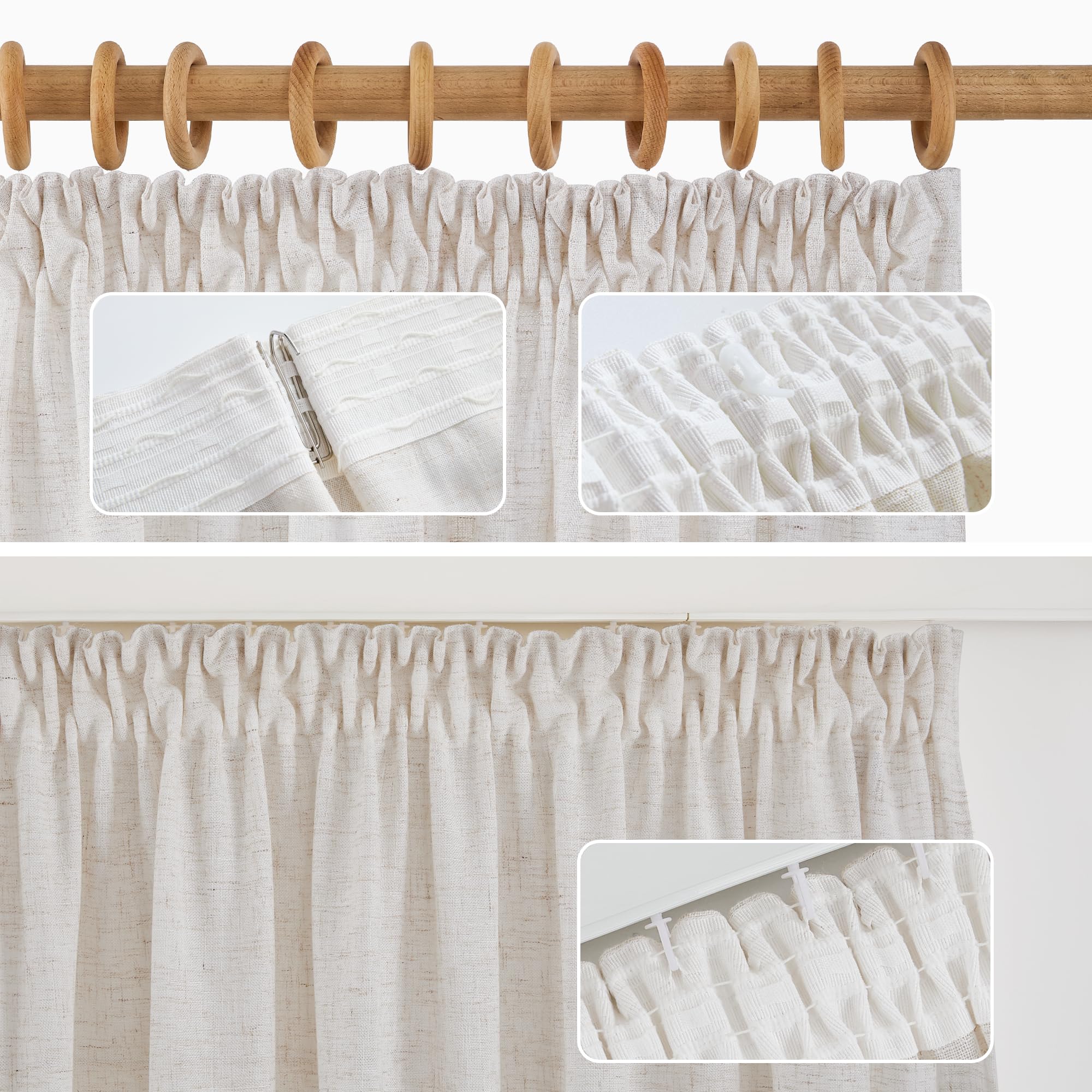 PONY DANCE Tenda Soggiorno Lino 220g/m² Semitrasparenti Filtro Luce 1 Pezzo L 300 x A 260 CM Tende Camera da Letto con Fettuccia per Interni Linen Curtain per Salotto Eleganti, Bianco Lino Naturale