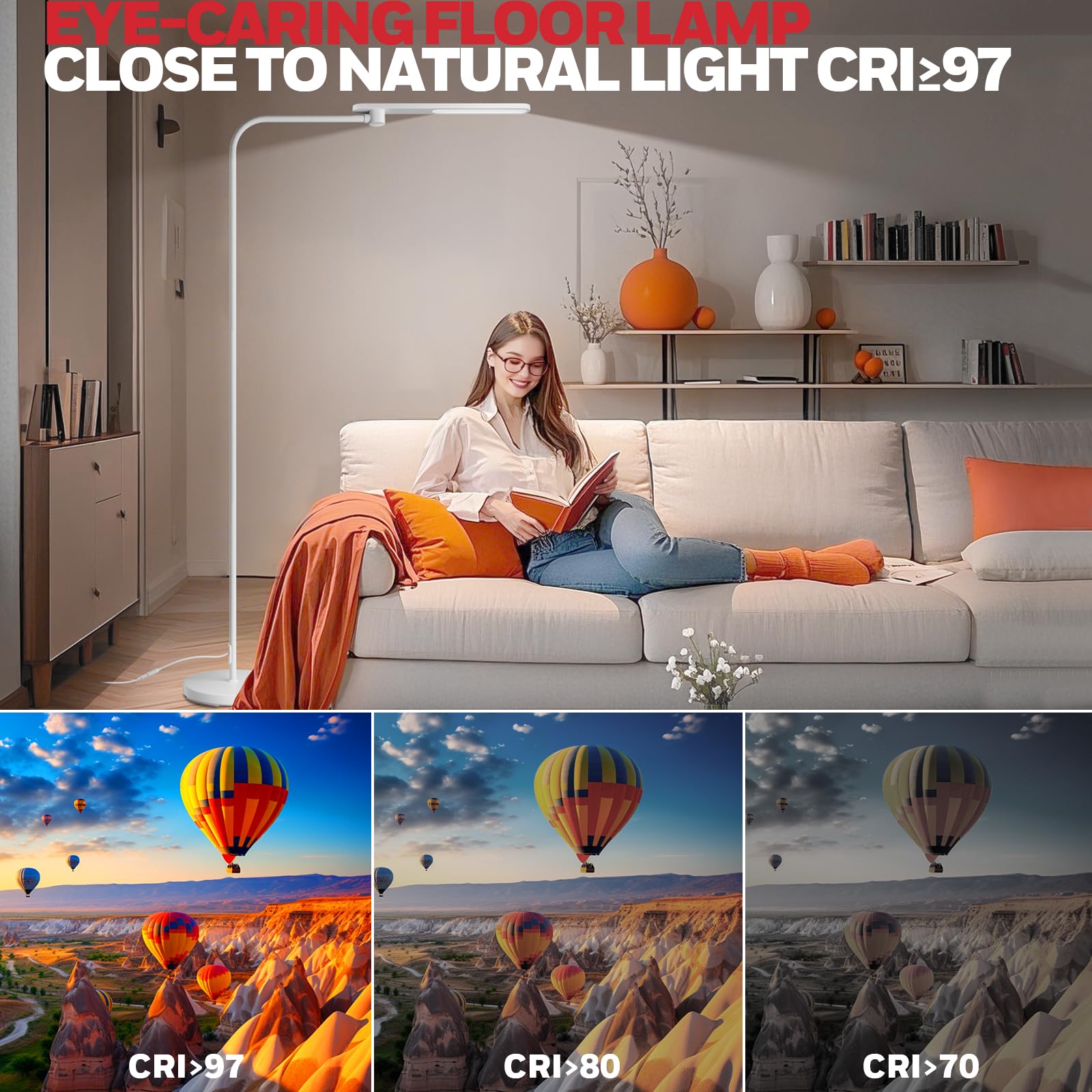 Honeywell Lampada da Terra LED,F4 Sunturalux™ Luci Super Luminose con Design Moderno Colli d'Oca per Illuminazione Accogliente,Lampada Regolabile per Lettura e Studio Soggiorno Camera Ufficio (Bianco)