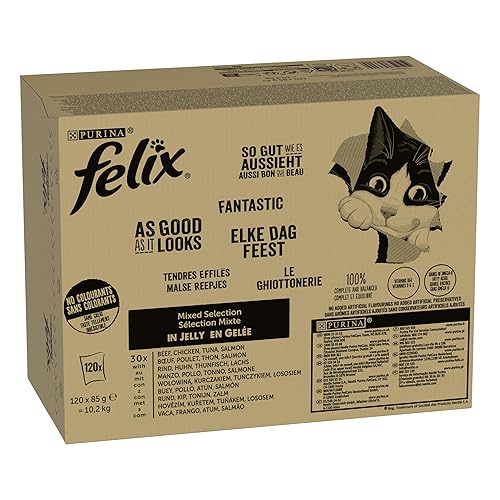 Felix Katzenfutter nass in Gelee, Sorten-Mix, 120er Pack (120 x 85g)