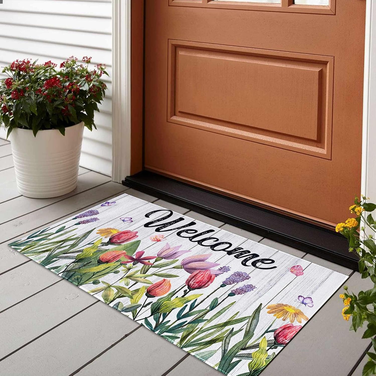 Spring Summer Door Mat, Flowers Welcome Spring Doormat,Spring Home Decor Non Slip Spring Rug Floor Mat 17"x30" Spring Decorations for Indoor Outdoor (Spring Floral 04, 17"x30")