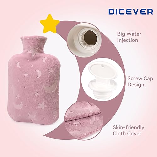 Miniatura 10 de DICEVER Botella de agua caliente con tapa suave, bolsa de agua caliente de 2 L para calambres menstruales, alivio del dolor de cuello y hombros,