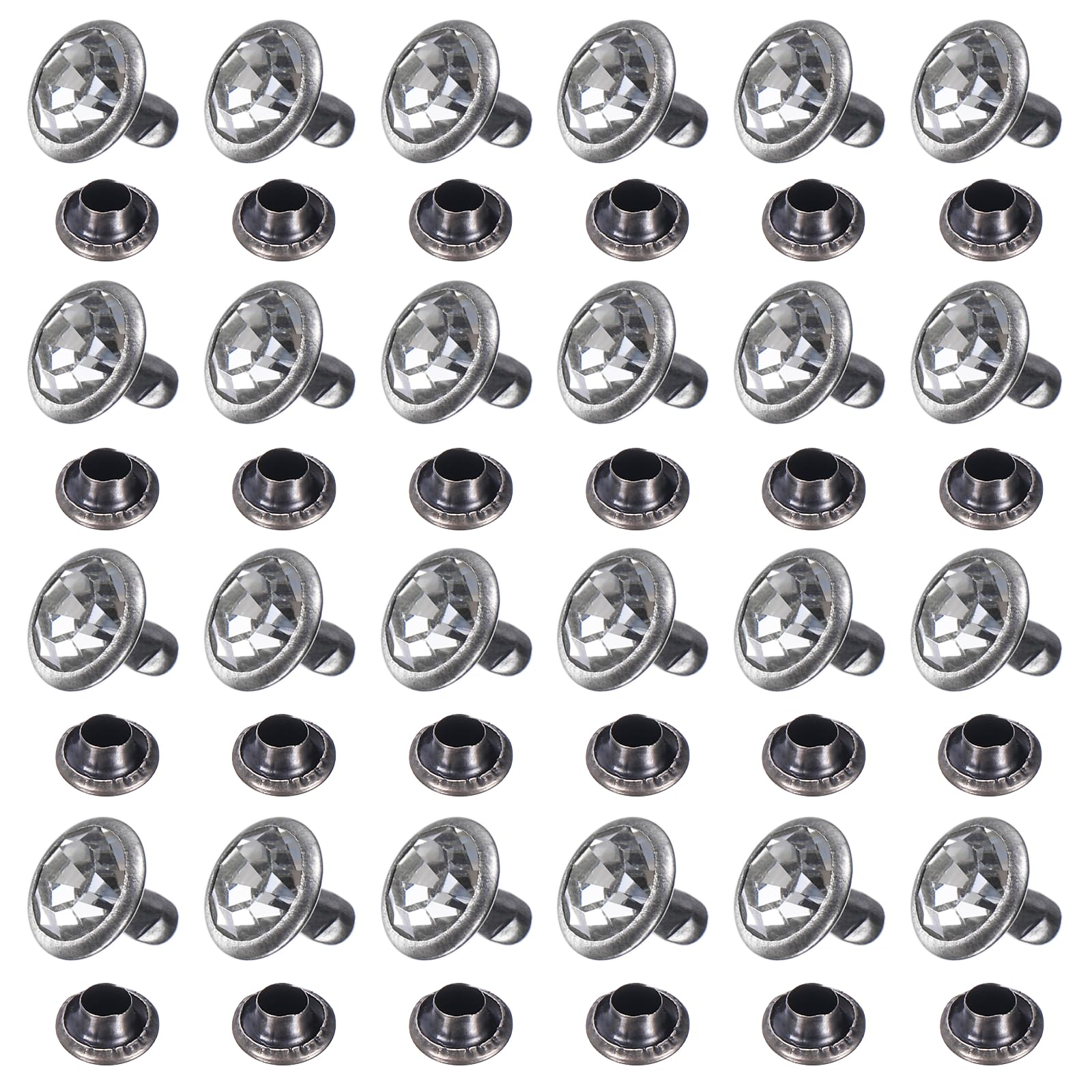 sourcing map 100pcs Colorful Crystal Rivets 8mm Rhinestone Rapid Stud Rivets Metal Studs for Clothing Leather Fabric Arts Crafts Decoration Leathercraft DIY, Transparent
