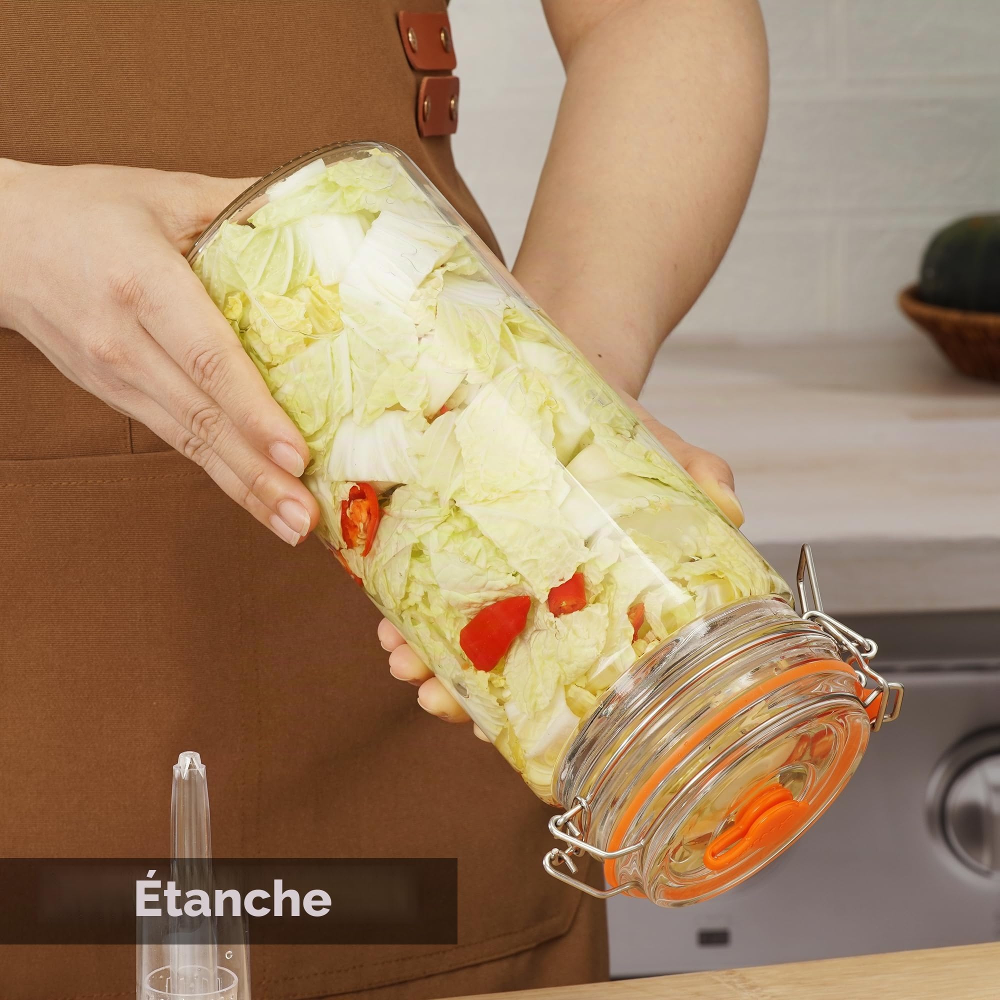 Lot de 2 bocaux de fermentation de 1,3L avec couvercle de fermentation et poids – Bocal de fermentation pour choucroute, kimchi, kombucha, cornichons et plus (2 pièces)
