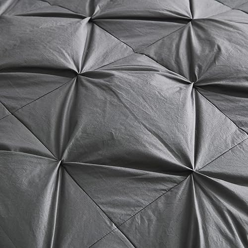 Miniatura 4 de Sirra Edredón plisado de fibra de plumón de ganso, relleno de edredón de plumón de ganso para todas las estaciones, edredón gris tamaño Queen, funda