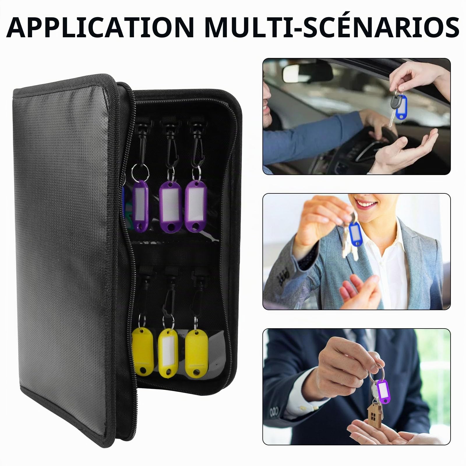 Organisateur de Trousse de Clés à Fermeture Boite a Clé Portable Grande avec 24 Crochets et Étiquettes pour Bureaux, Immobiliers et Hôtels