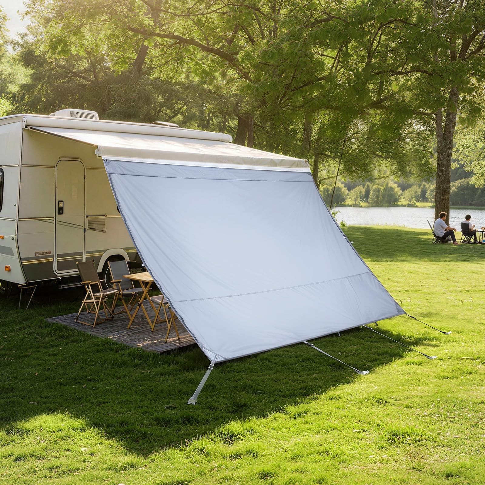 VEVOR Paroi Avant pour Store de Camping-Car 2x2,8 m, Façade de Store Compatible avec Auvent 3 m, Pare-Soleil Caravane Voyage, avec Couverture Zippée en PU UV50+, Maille Polyester Double Couture