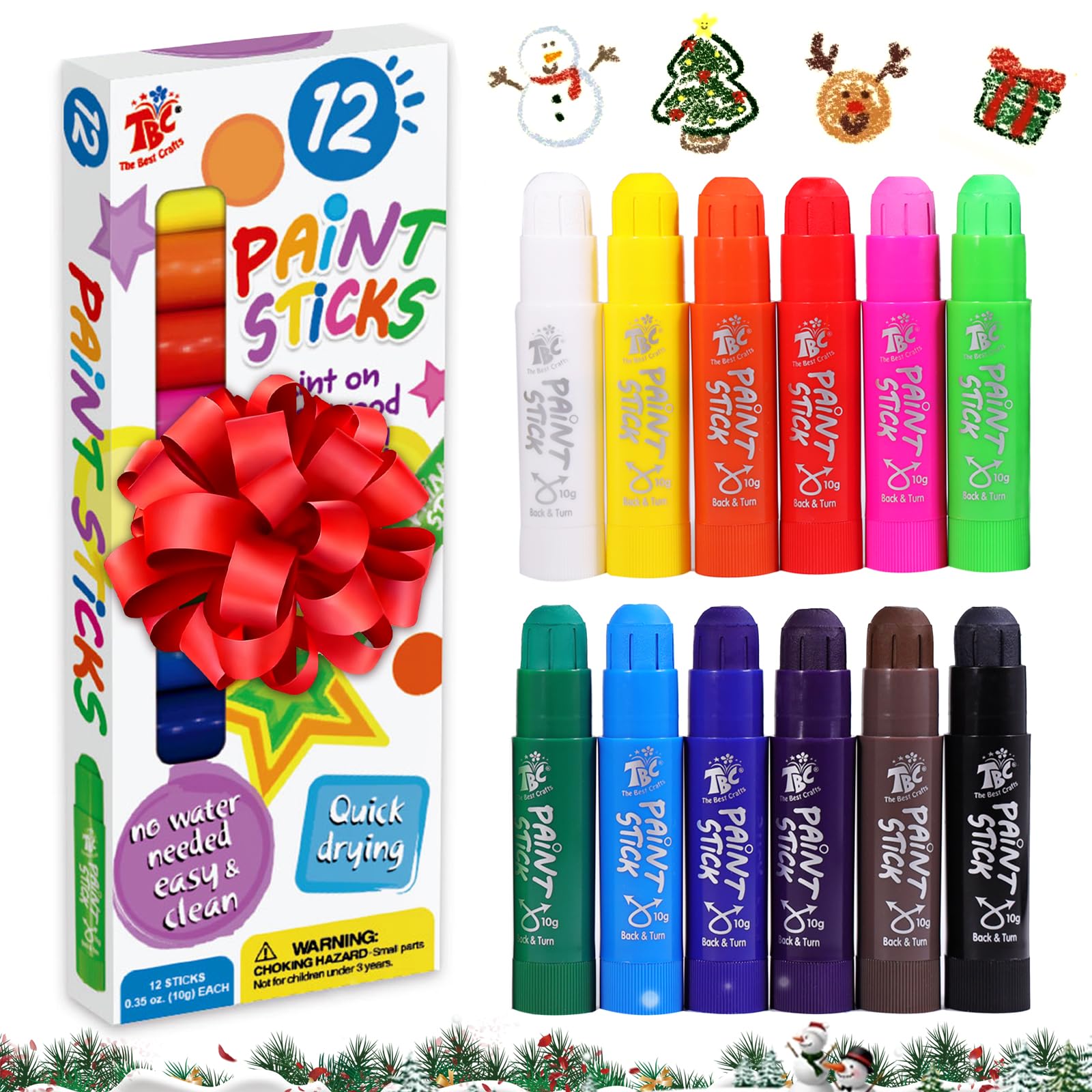 TBC The Best Crafts Paint Sticks,12 Classic Colors, Washable Paint, Non-toxic, Tempera Paint Sticks for Kids and Students