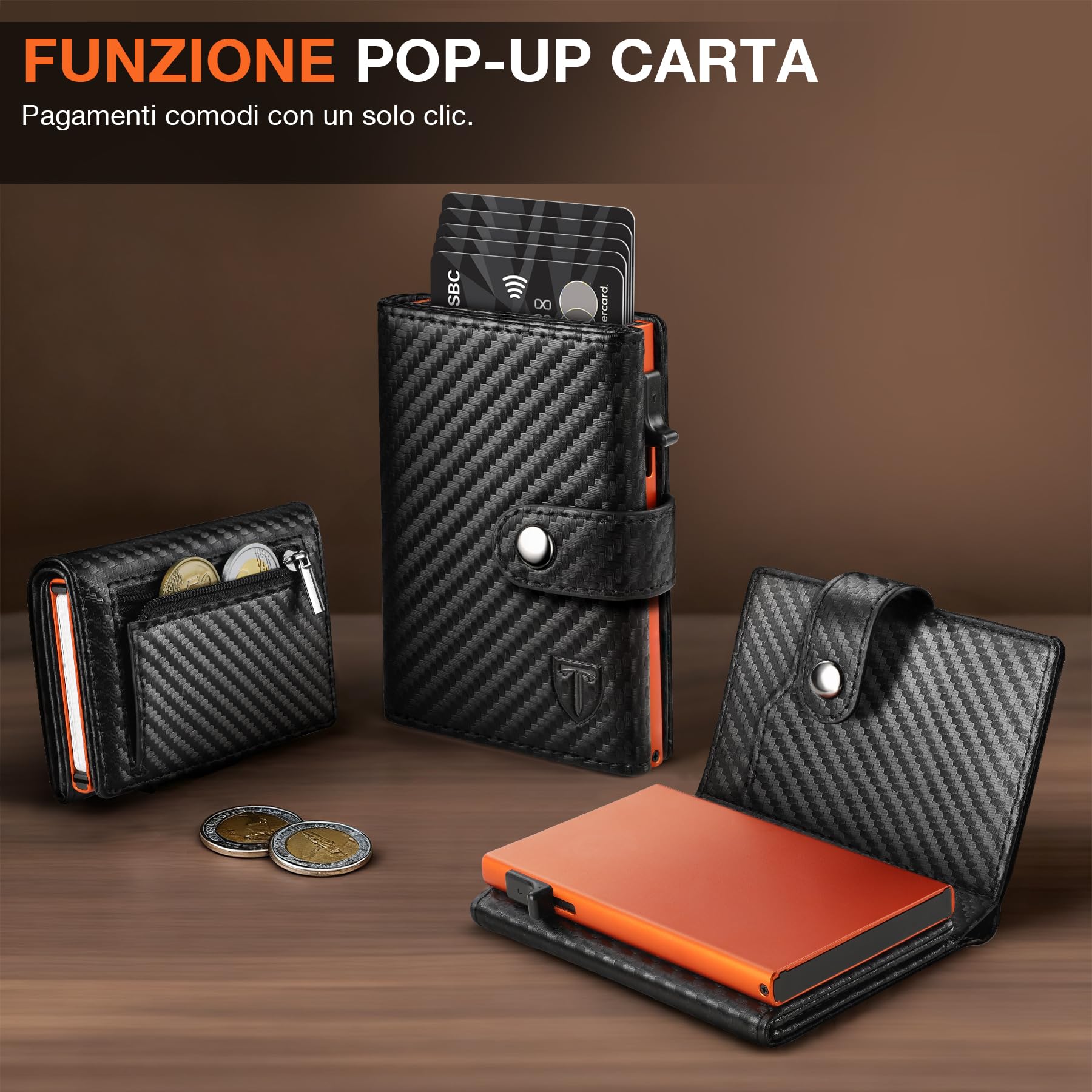 TENBST Portafoglio Uomo & Donna | Porta Carte di Credito 10 carte | Portacarte Uomo con RFID Protezione Anticlonazione | Porta Tessere Uomo con Portamonete e Scomparti Banconote - Regalo