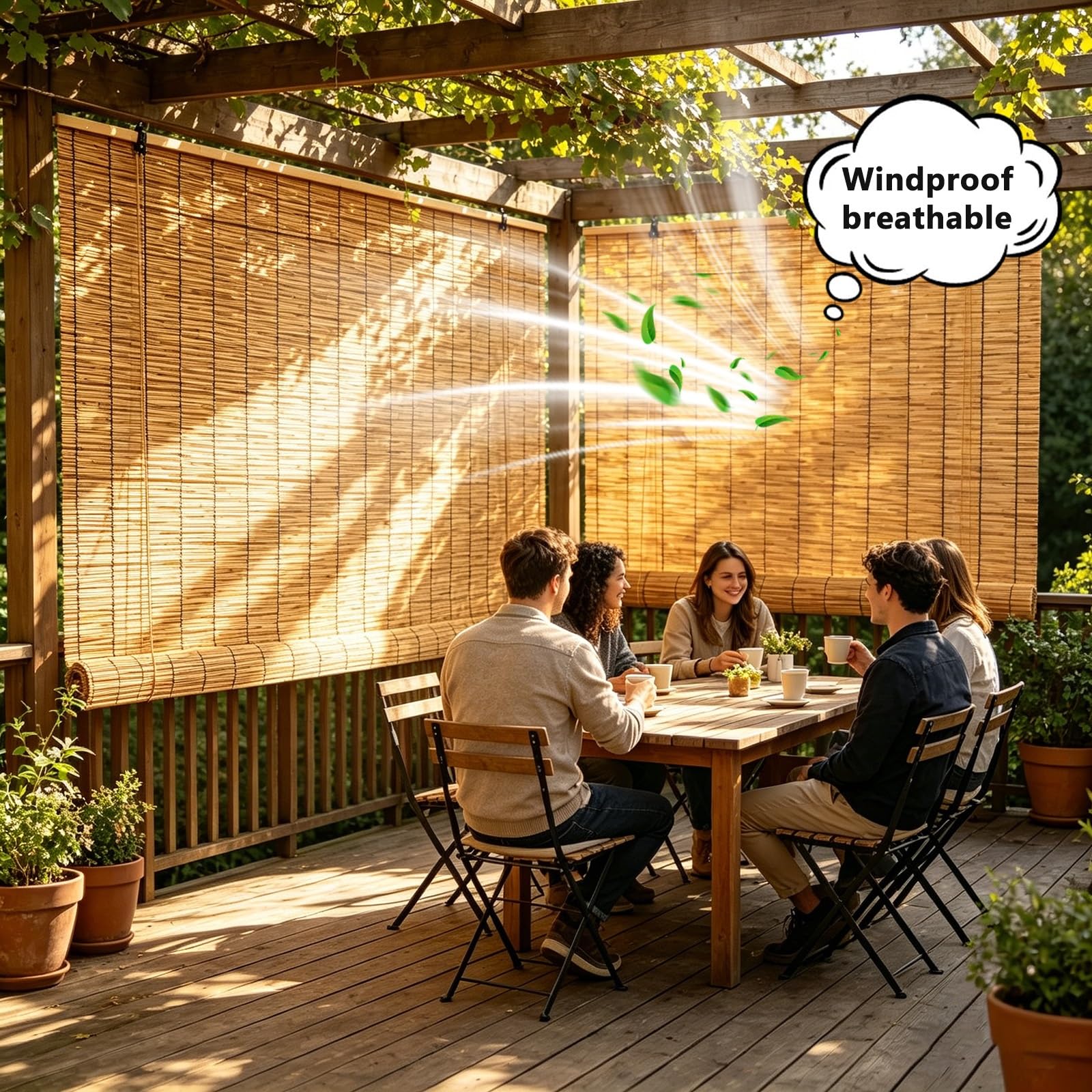 Tenda a Rullo in Canna Naturale, Cannucciato per Esterno e Interno, Tapparella in bambù 70% Oscurante, Protezione Privacy per Balcone e Giardino, Impermeabile(100L x 160A cm)
