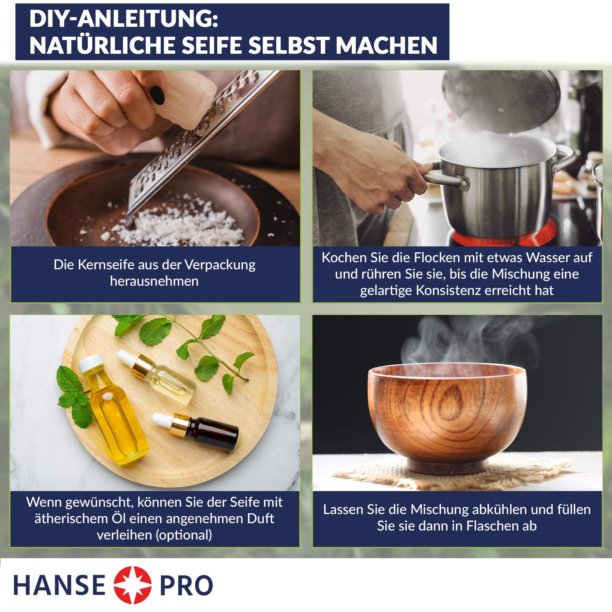HANSE PRO Geraspelte Kernseife, 3 x 1000 g I Natürliches Hausmittel I ohne Palm-Öl, Farb- und Konservierungsstoffe I Nachhaltig I Seifenflocken