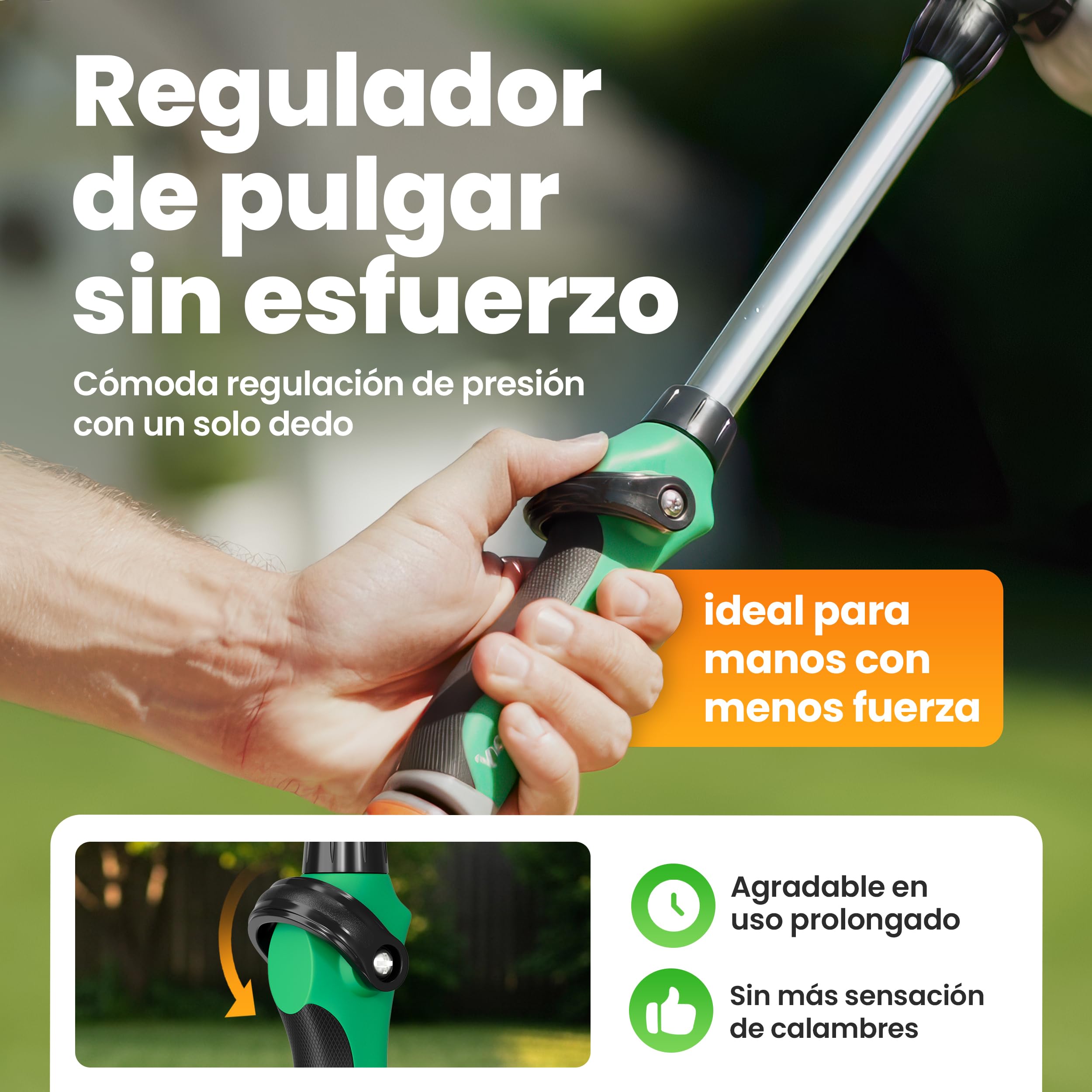 rainfactory pistola manguera jardín 40 cm - lanza de riego con 8 modos de pulverización - boquilla manguera 180° giratoria con control de pulgar, mango ergonómico y antideslizante