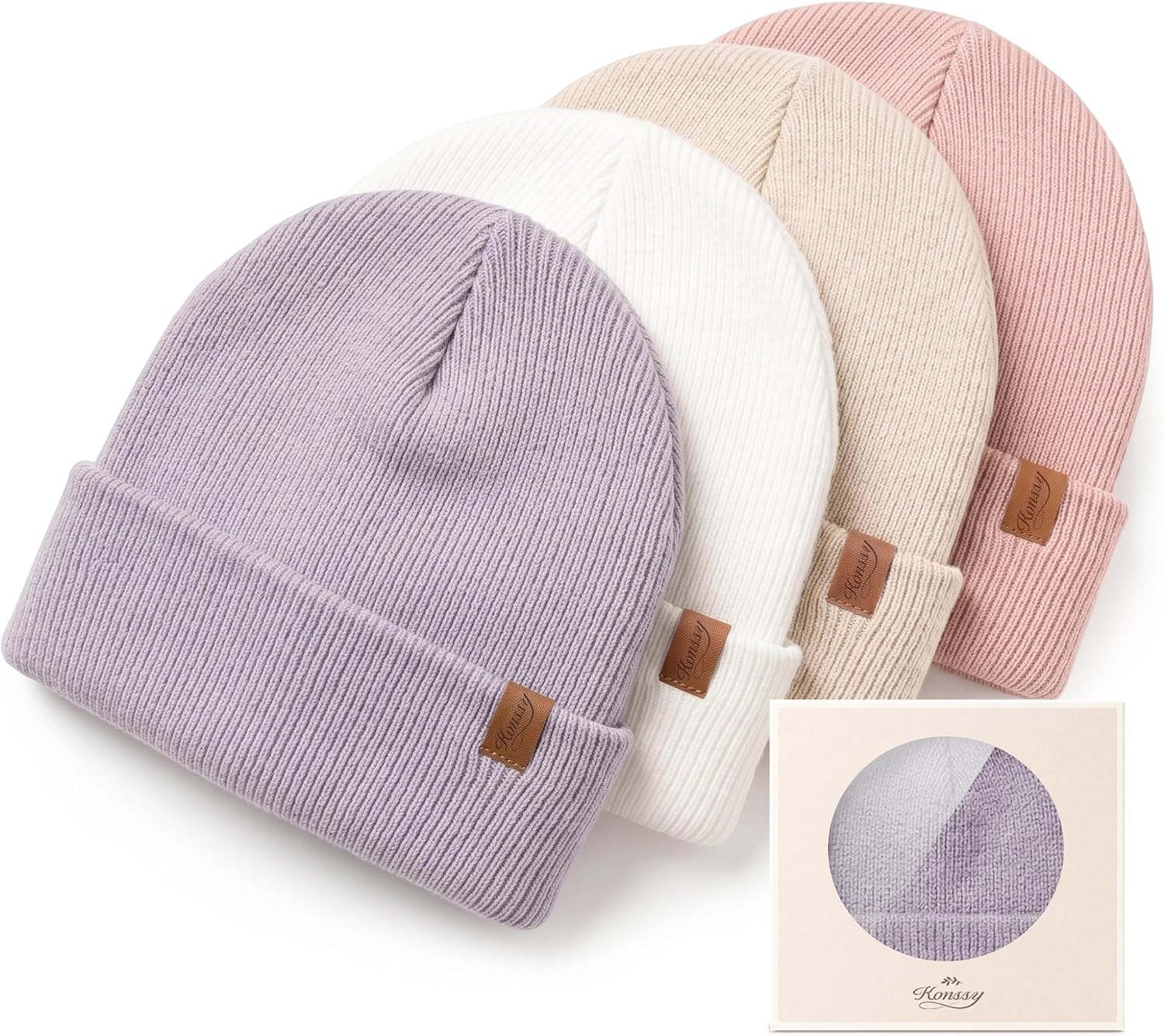 Konssy 4-Pack Baby Beanie Winter Hat for Newborn Infant Boy Girl 0-6 Months