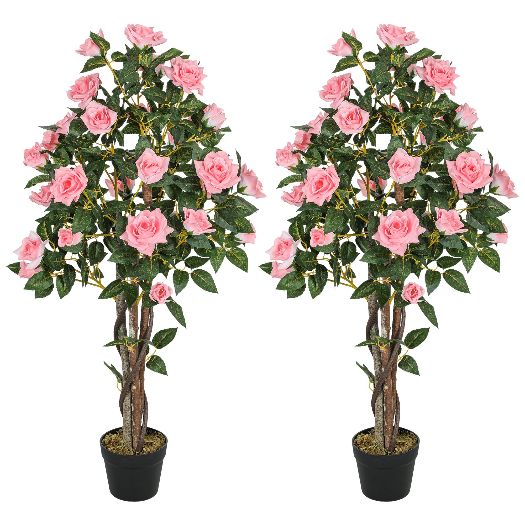 Homcom Set Of 2 Decorative Artificial Plants Rose Trees In Pot