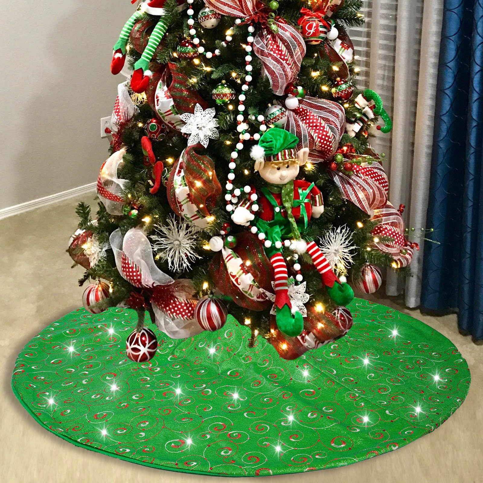Tappeto per albero di Natale in morbida flanella, diametro 121,9 cm, con ganci di fissaggio, per festival e riunioni di famiglia, copertura base albero