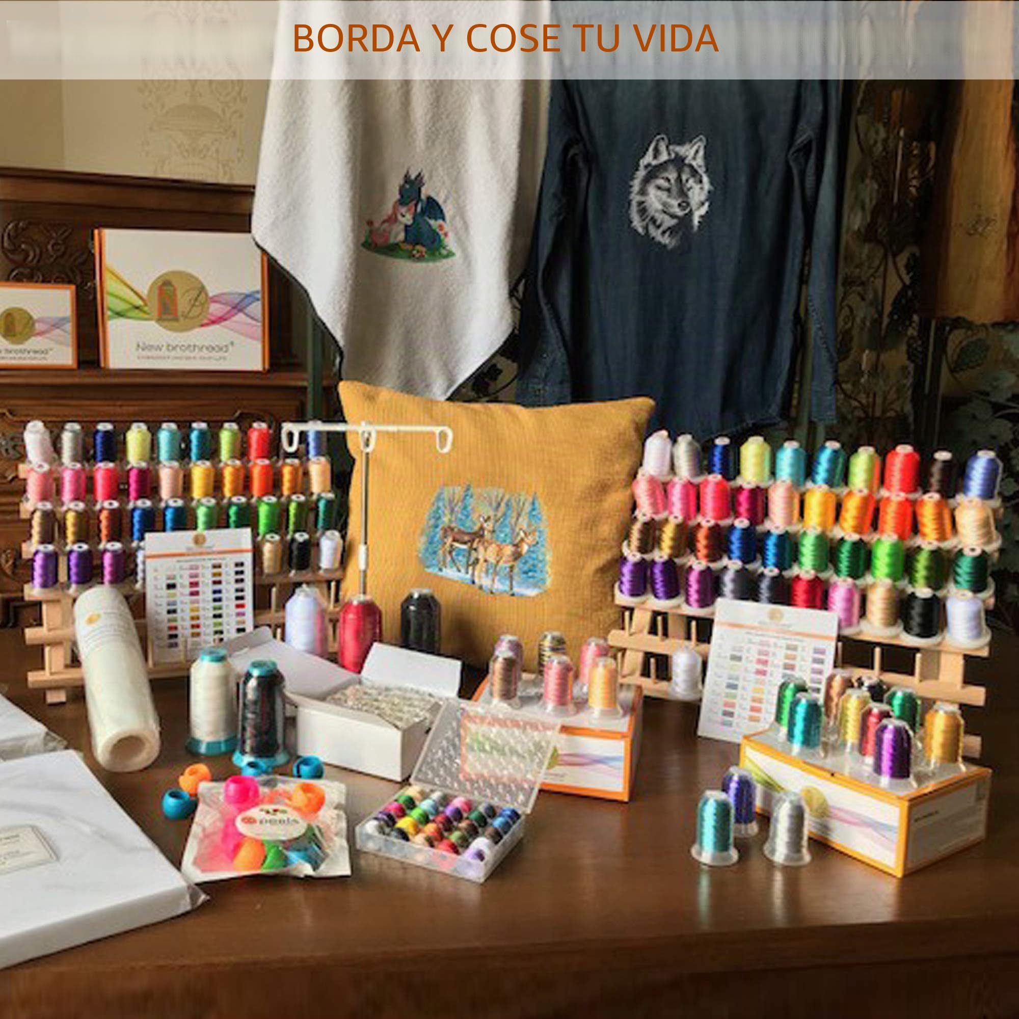 New brothread 4x60 Carretes Organizador de hilo de madera/estante de hilo con ganchos para colgar para bordar, acolchar y coser hilos