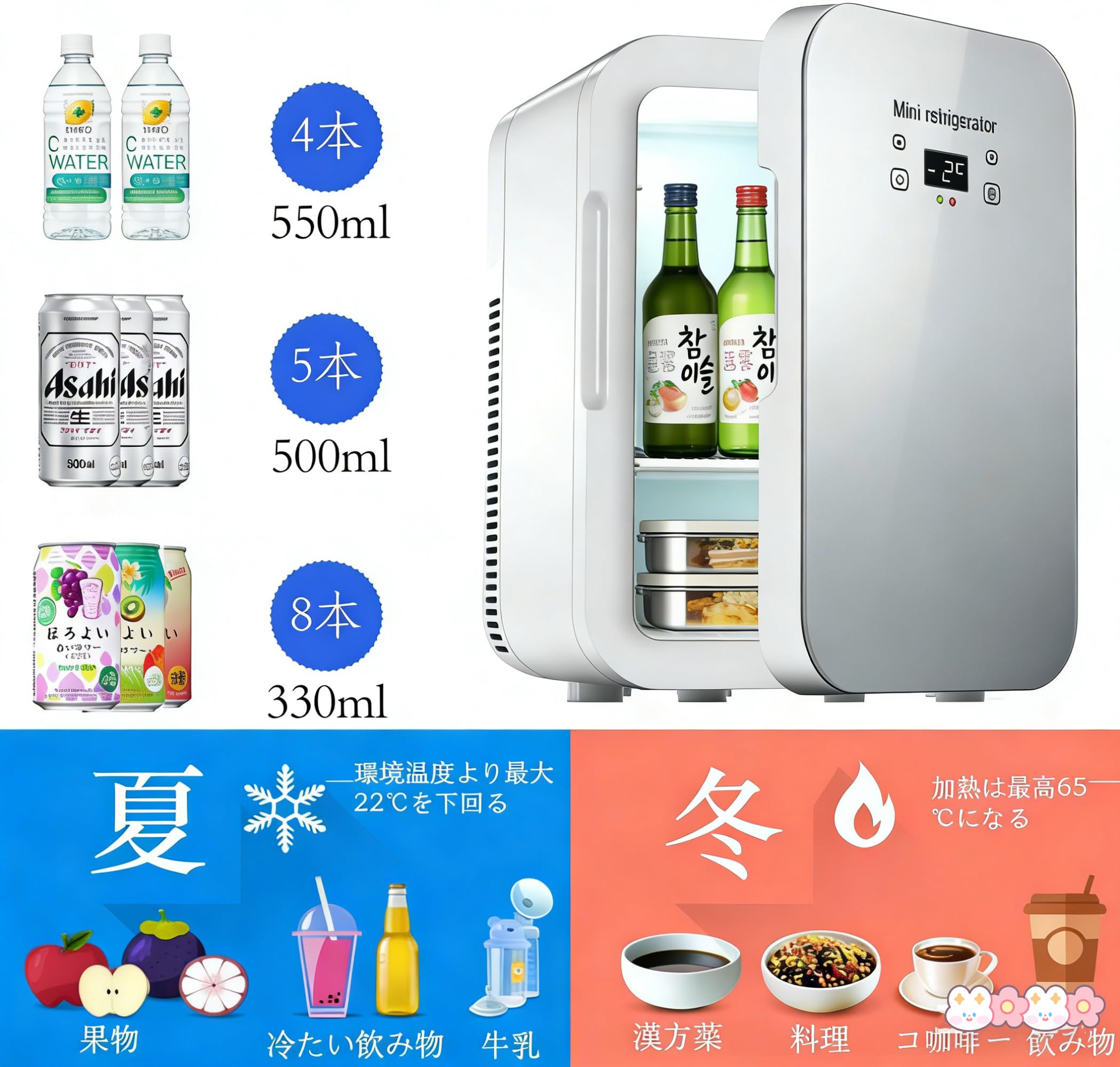 Amazon | 8L小型冷温庫 ミニ冷蔵庫 2°C~65°C温度調節 LCD表示 ペルチェ