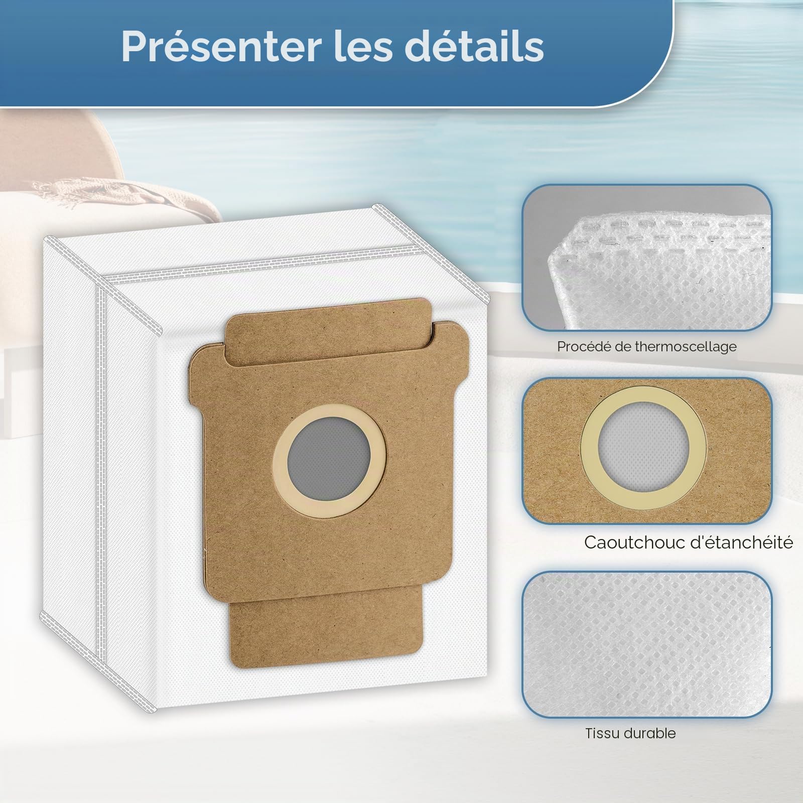 (10 pièces) Q0520 Q052020 Sacs à Poussière de Rechange Compatibles avec l'aspirateur Robot iRobot Roomba 2 Essential avec Station de Vidage Automatique Q0250, kit d'accessoires pour Sacs à Poussière