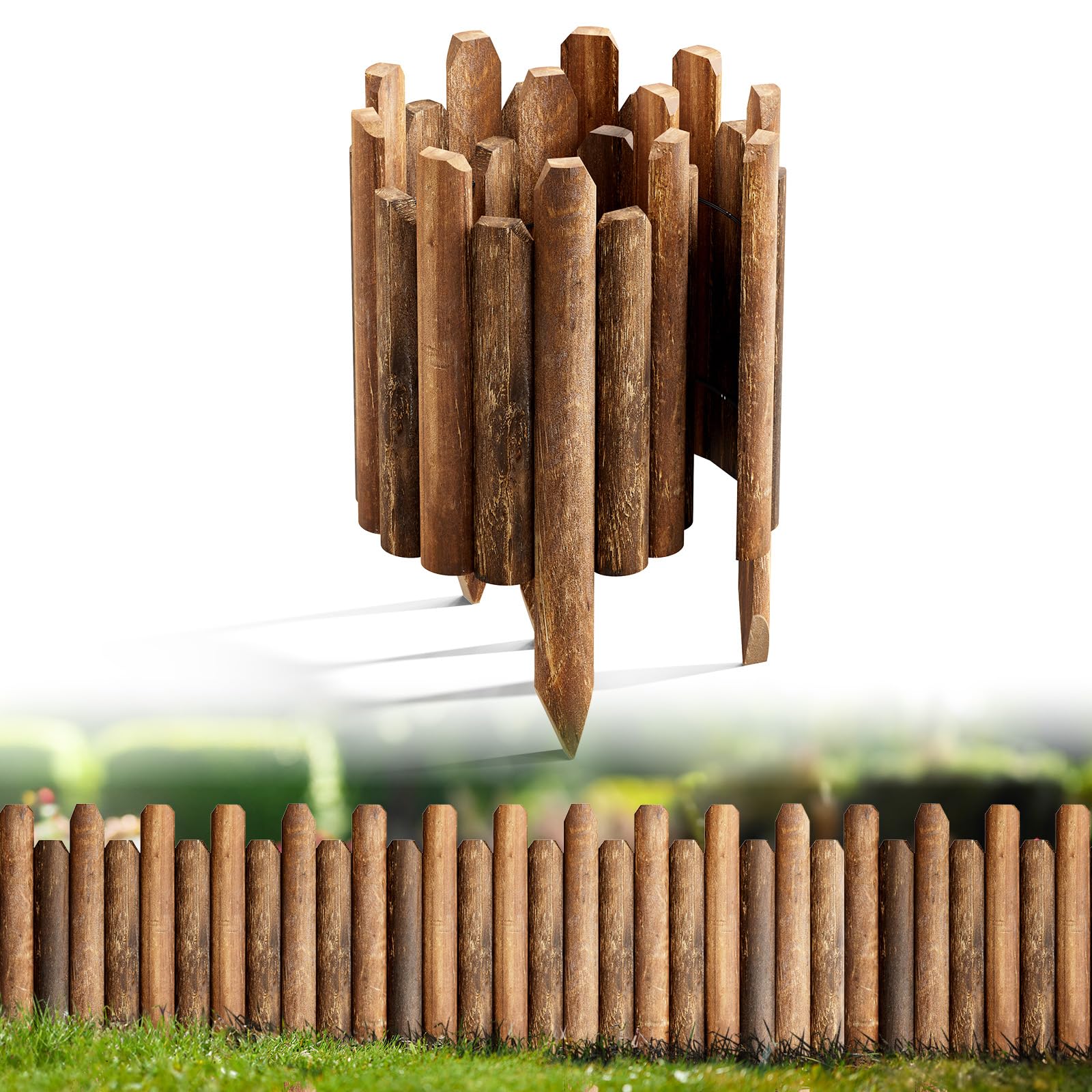 The Fellie Wooden Garden Fence Landscape Border Wooden Fencing Decorative For Pathways Lawns Courtyards Patio Flower Bed Border, Flexible Indoor & Outdoor Decoration 120CM Length, 35CM Face Height