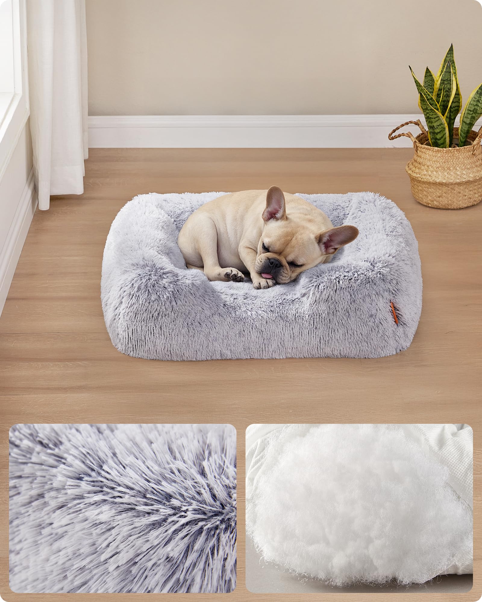 Feandrea Cuccia per Cani, Divano per Cani, 71 x 55 x 18 cm, Cuscino per Animali, Imbottitura Morbida Bordi Rialzati, Copertura Sfoderabile e Lavabile in Lavatrice, Antiscivolo, Grigio Ombré PGW271G01