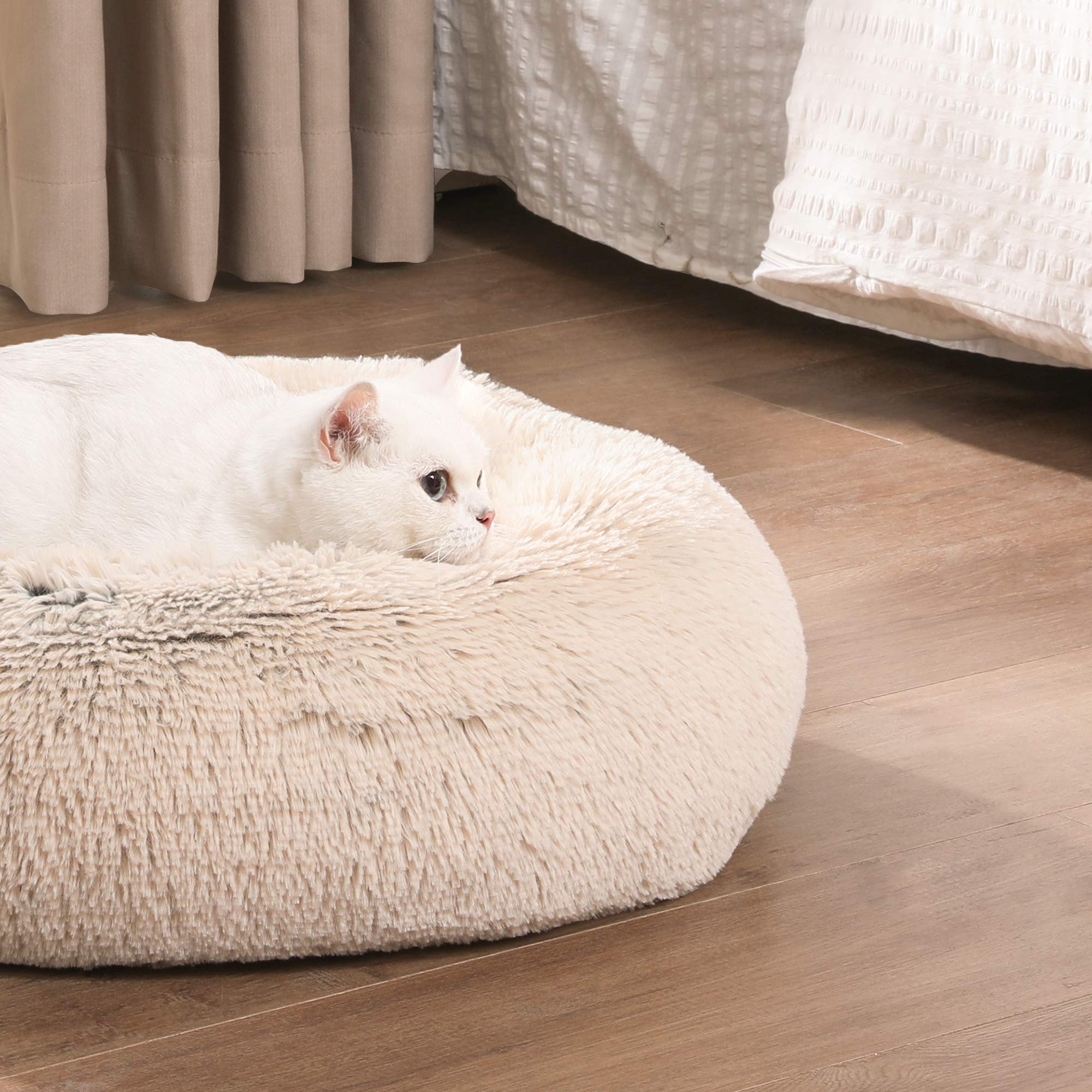 Feandrea - Cesta para Perro, Cama Redonda con Forma de donuz, sofá, cojín Central extraíble y Lavable, Tejido de Felpa Suave, diámetro de 90 cm, Color Caqui sombreado PGW041S01