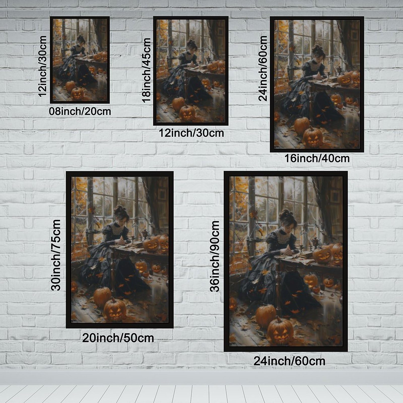 Poster sur toile représentant une femme avec une lanterne citrouille - Décoration pour chambre à coucher, bureau, chambre - Cadeau - 40,6 x 61 cm (L x l)