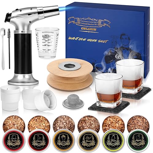 CWLAKON Kit de ahumador de cóctel con antorcha, chips de madera de 6 sabores, 2 vasos, kit de infusor de ahumador de whisky bourbon, kit de ahumador disponible en Yaxa Colombia